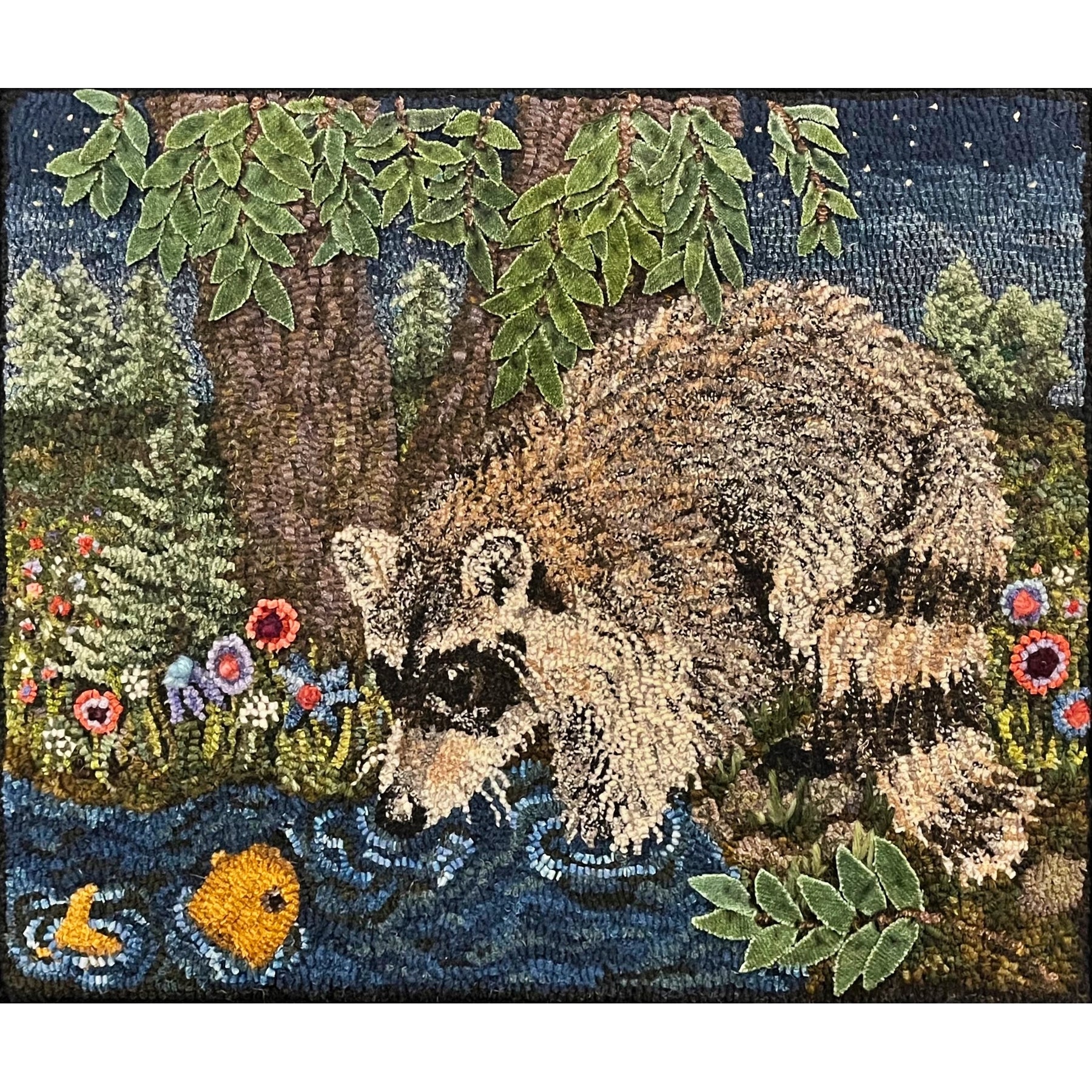 Thirsty Bandit, rug hooked by Mary McGrath