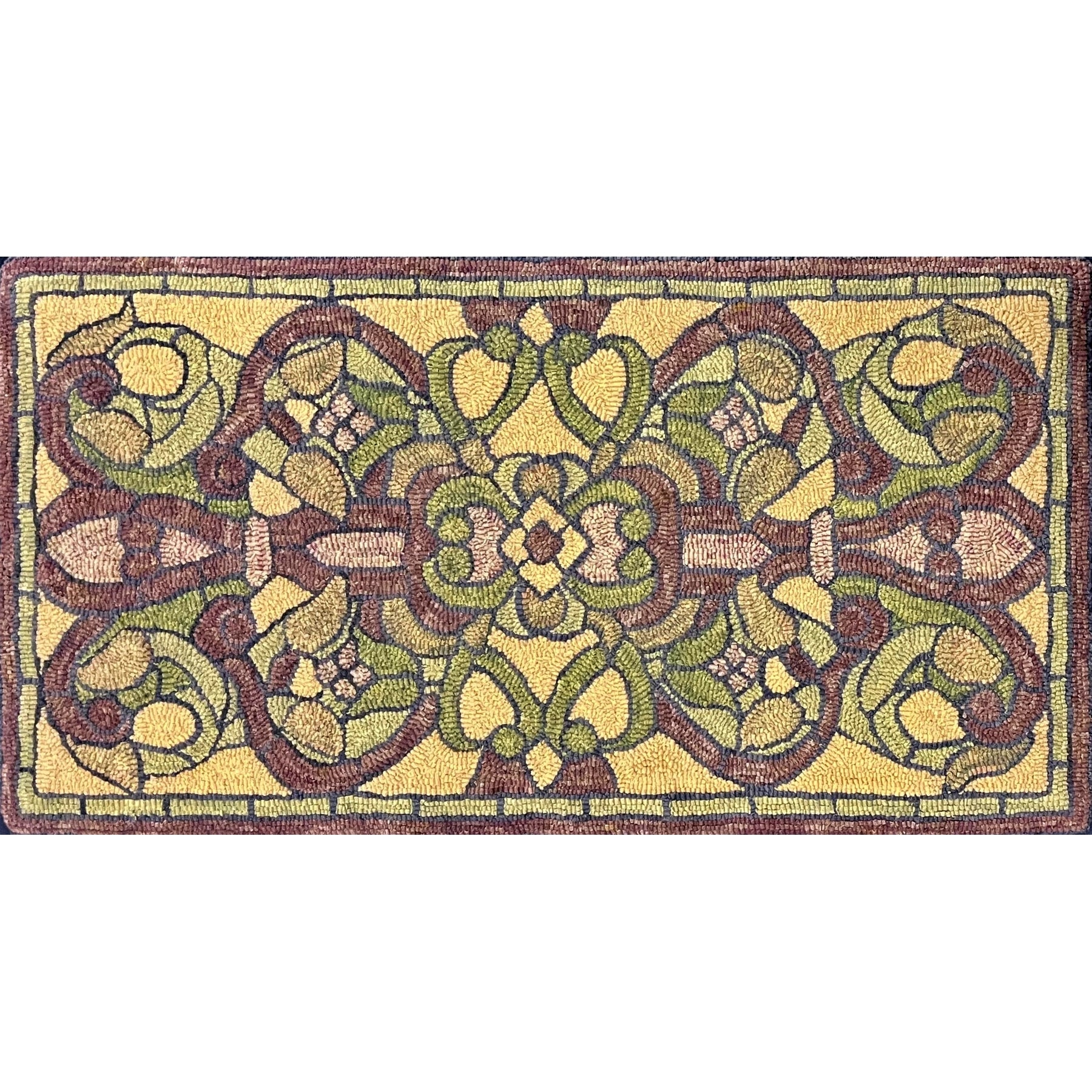 Stained Glass Bench, rug hooked by Terri Schaefer