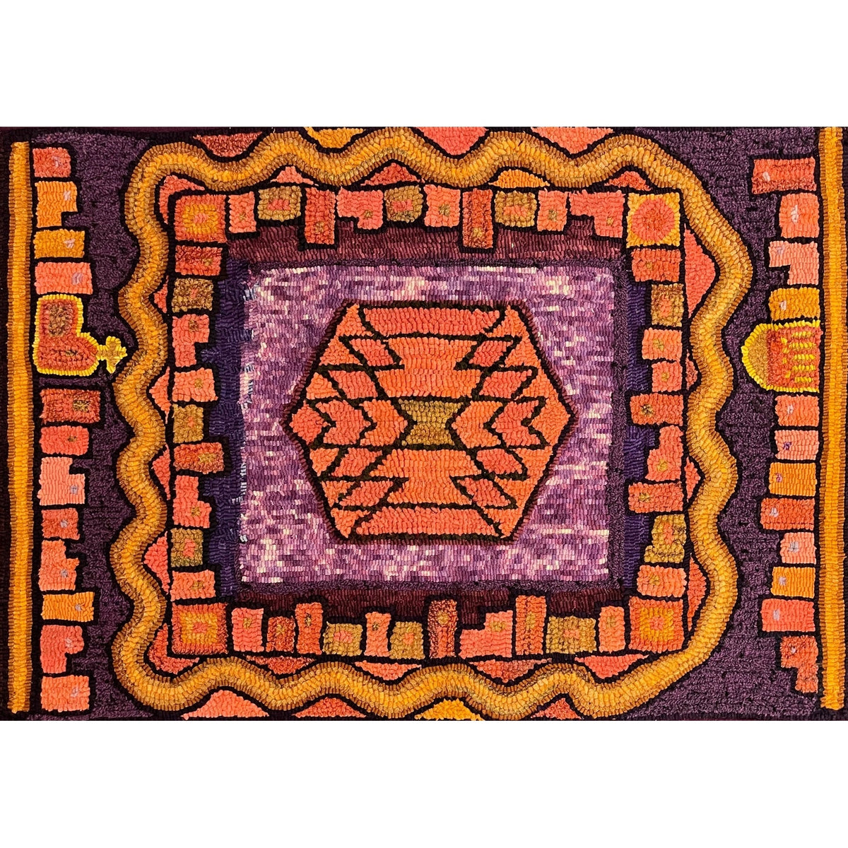 Mini Tribal Kilim, rug hooked by Elise Olsen