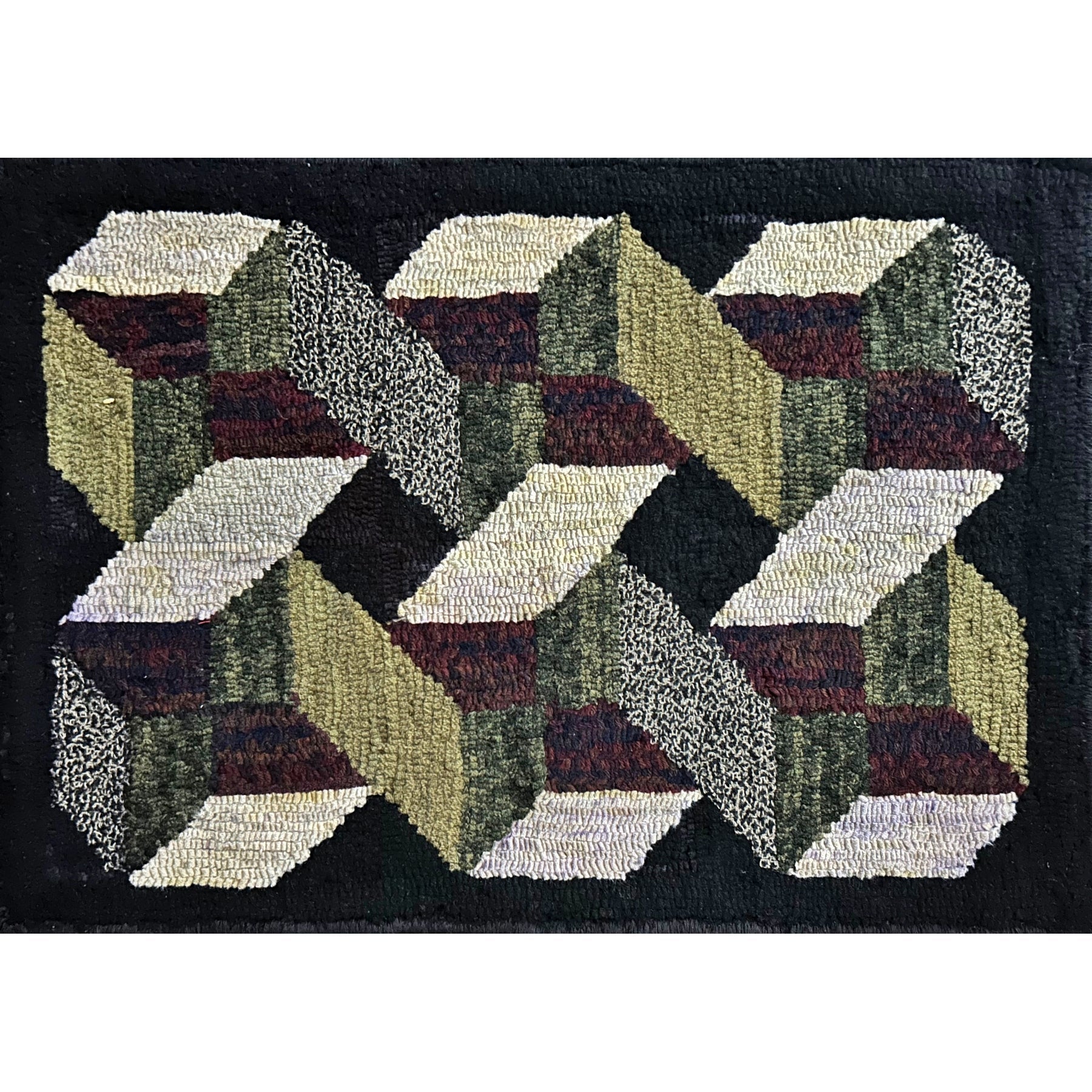 Double Take, rug hooked by Robin Hartzog