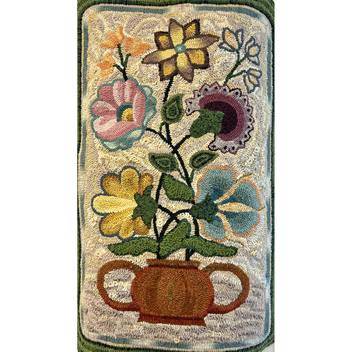 Colchester Vase, rug hooked by Kori Brooks