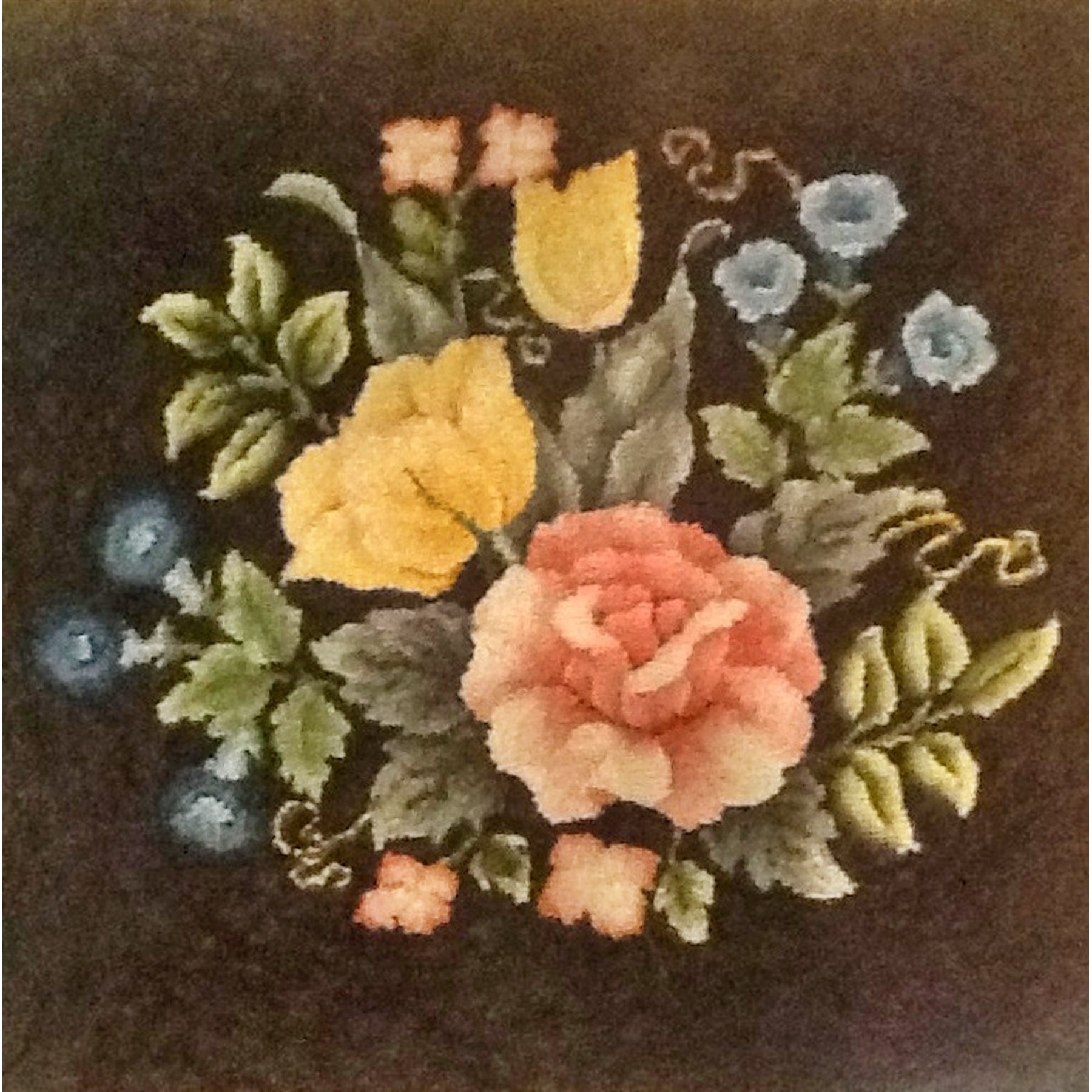 Floral Chair Seat, rug hooked by Sally Ballinger