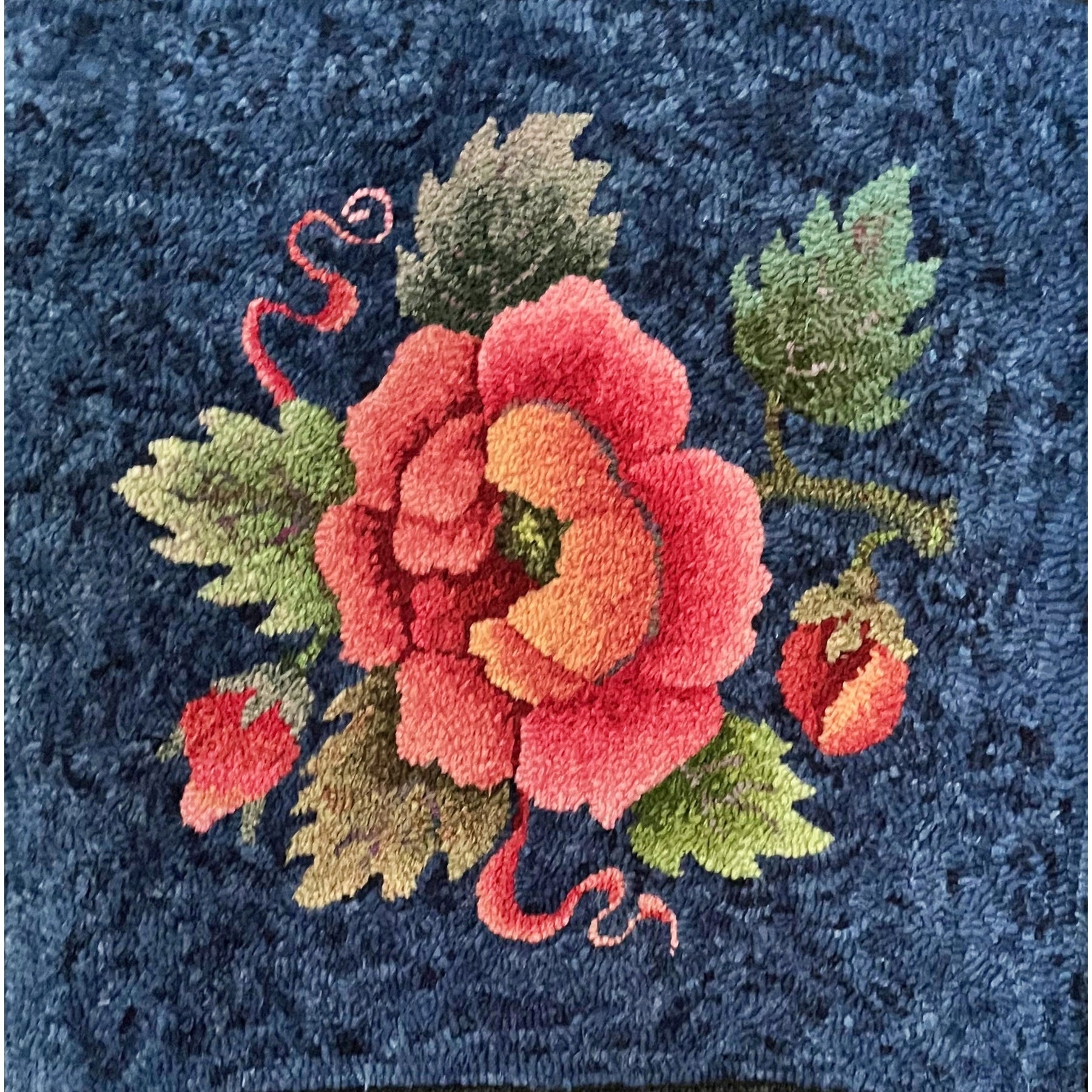 Simple Rose - Large, rug hooked by Vivily Powers