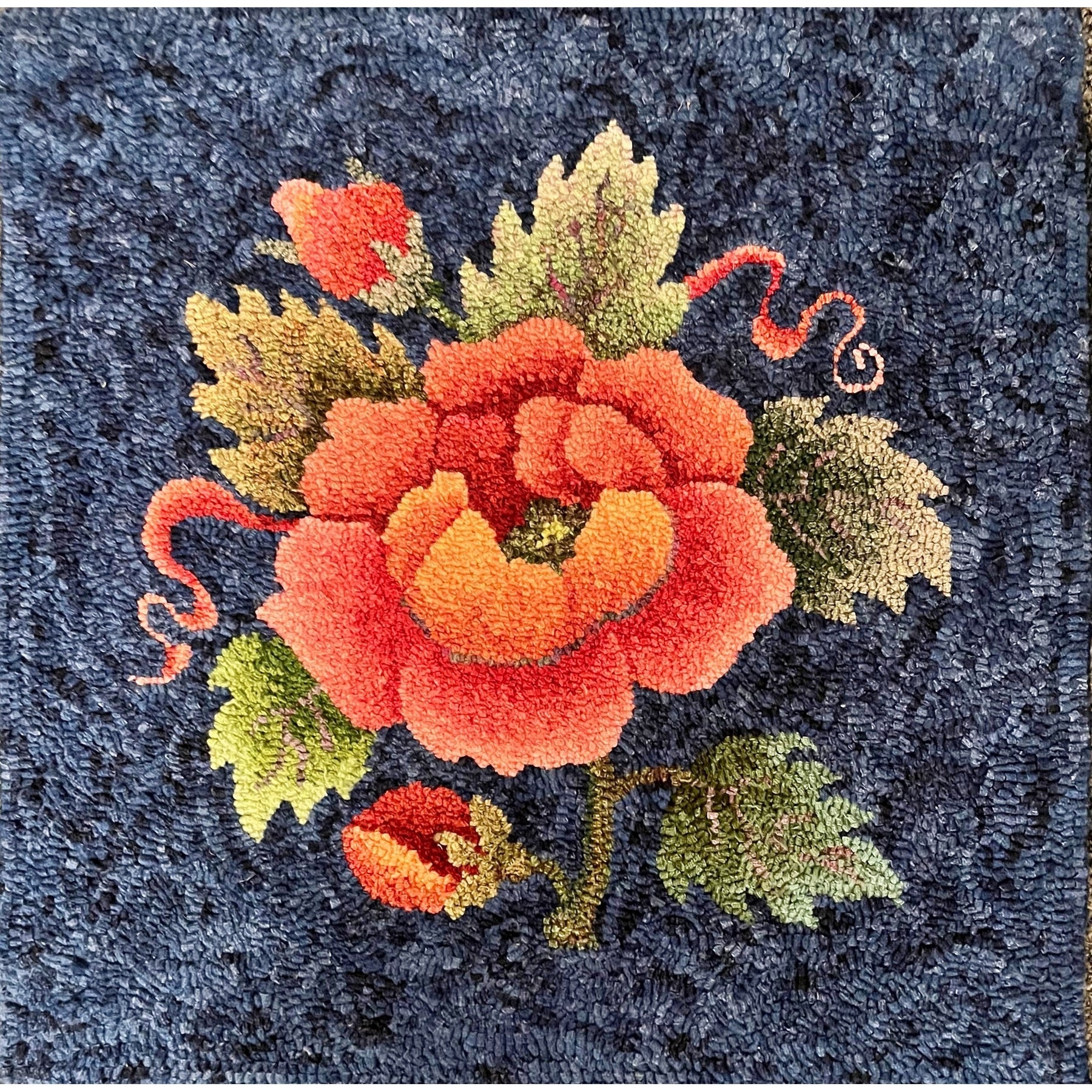 Simple Rose, rug hooked by Vivily Powers