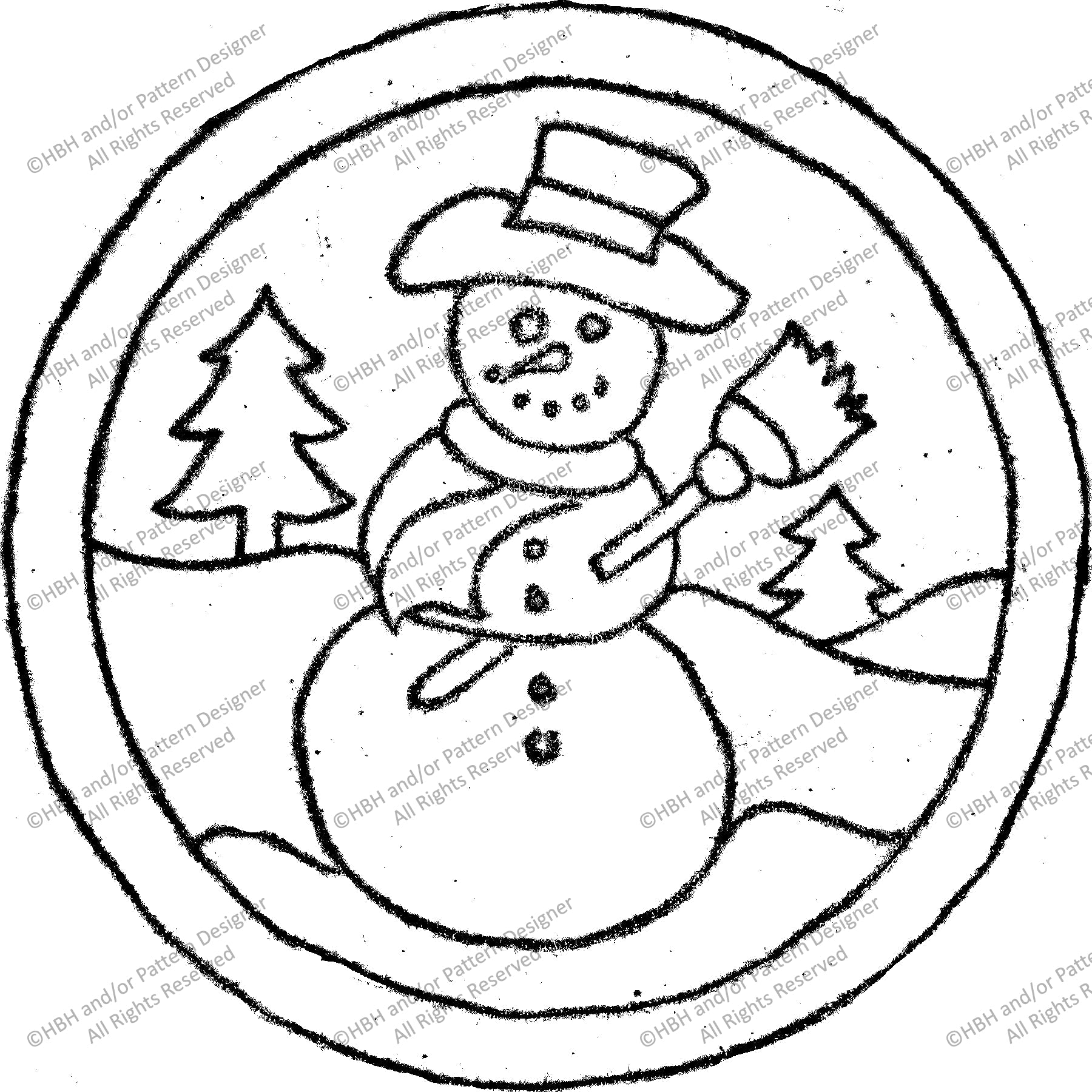 Snowman, rug hooking pattern