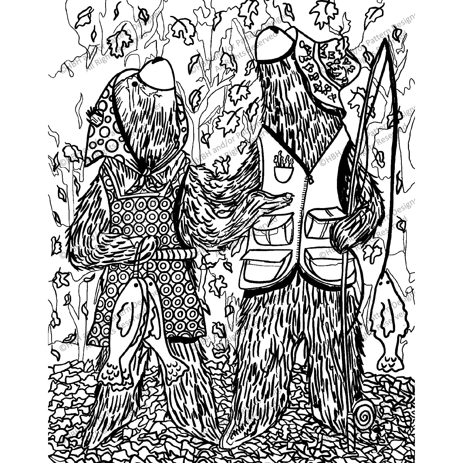 Autumn Bears, rug hooking pattern