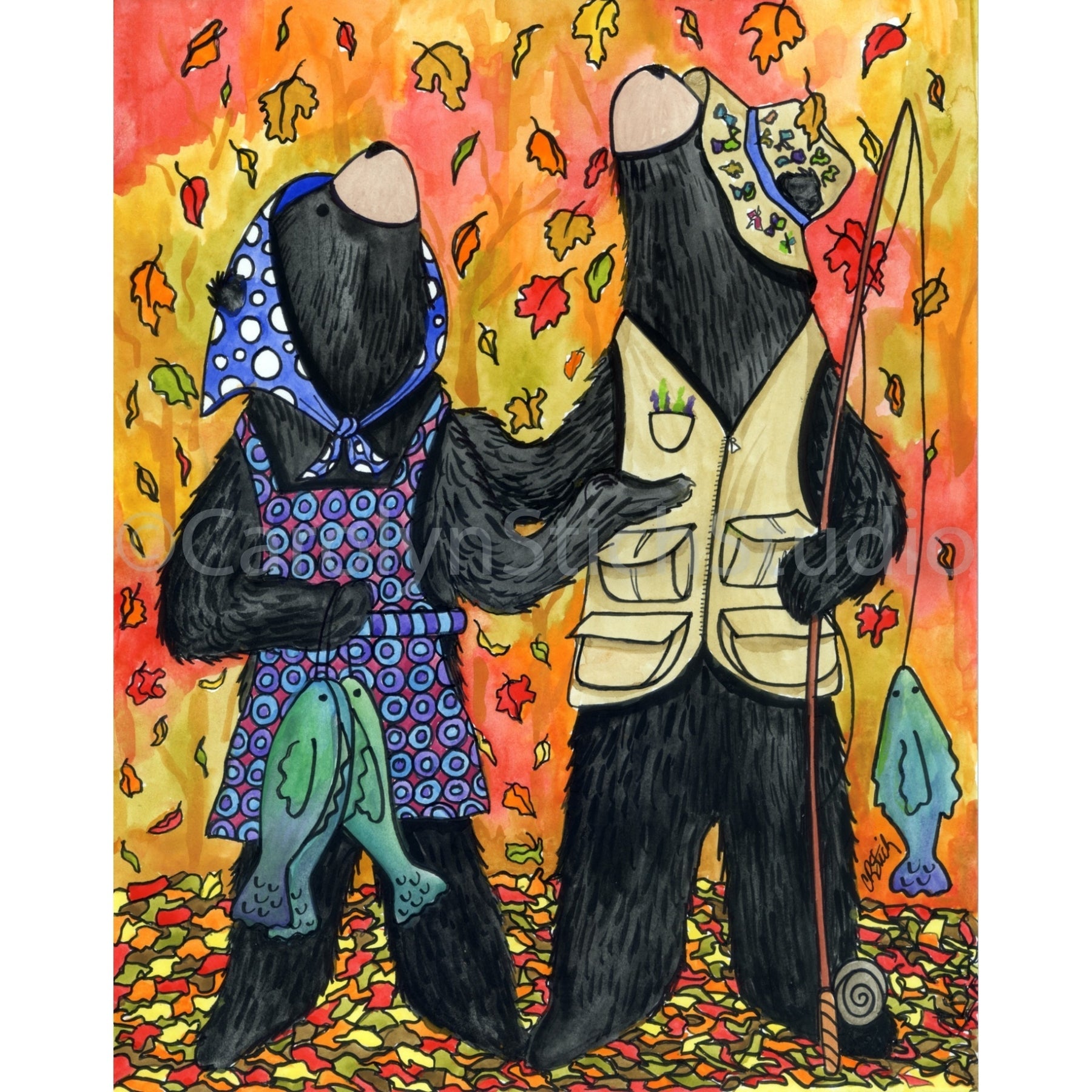 Autumn Bears, rug hooking pattern