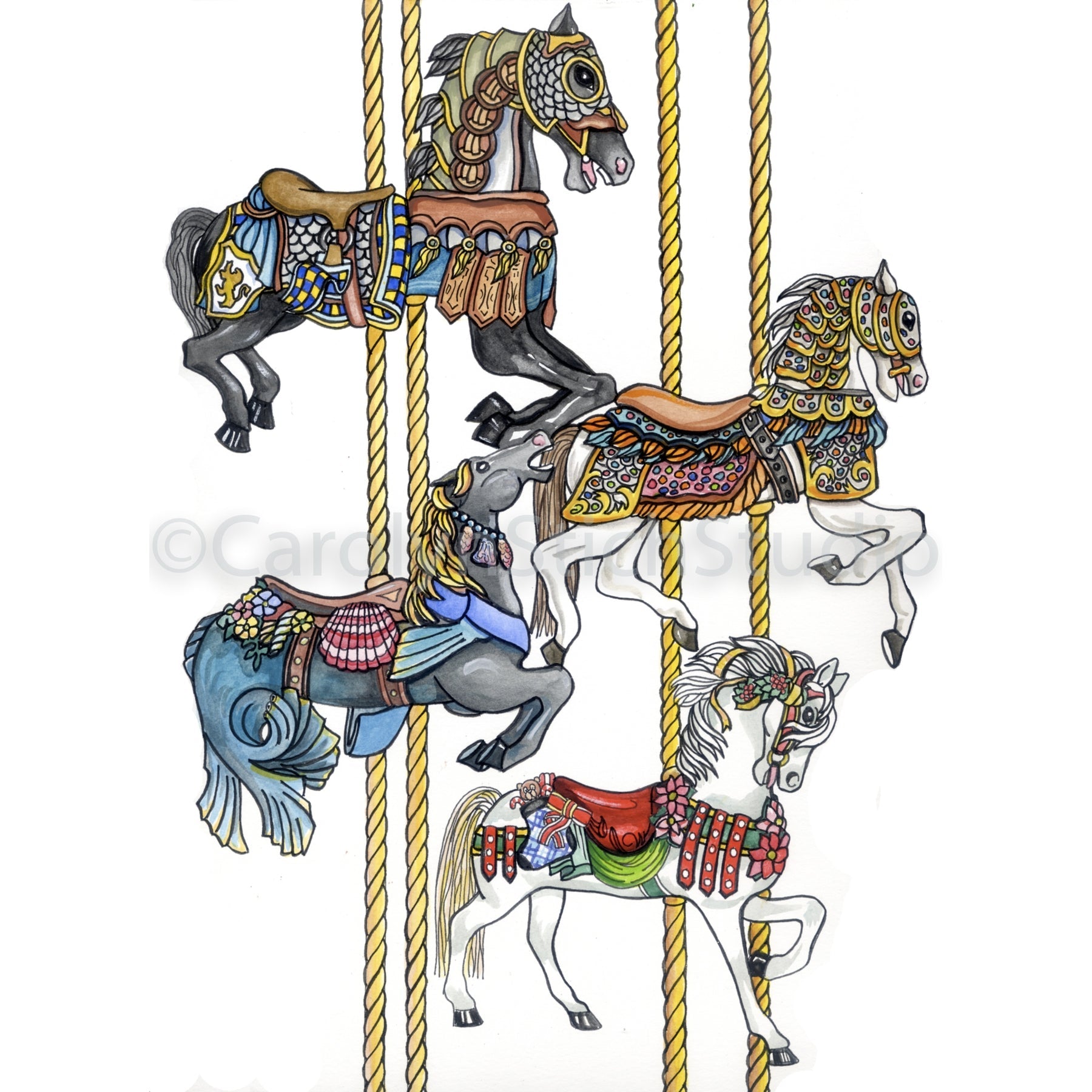 Carousel Horse, rug hooking pattern