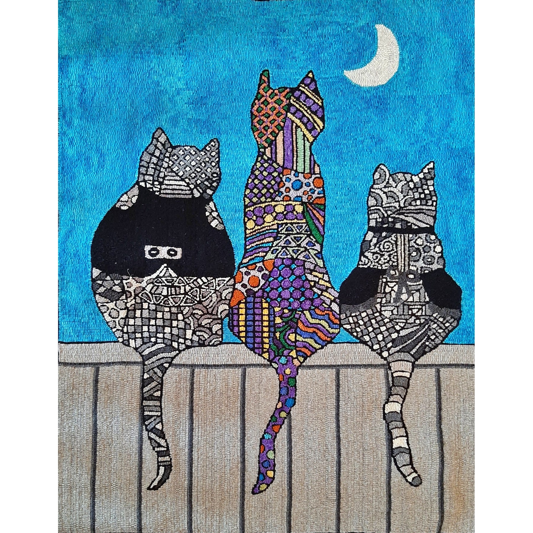 Dogs Have Owners, Cats Have Staff, rug hooked by Marci Braun