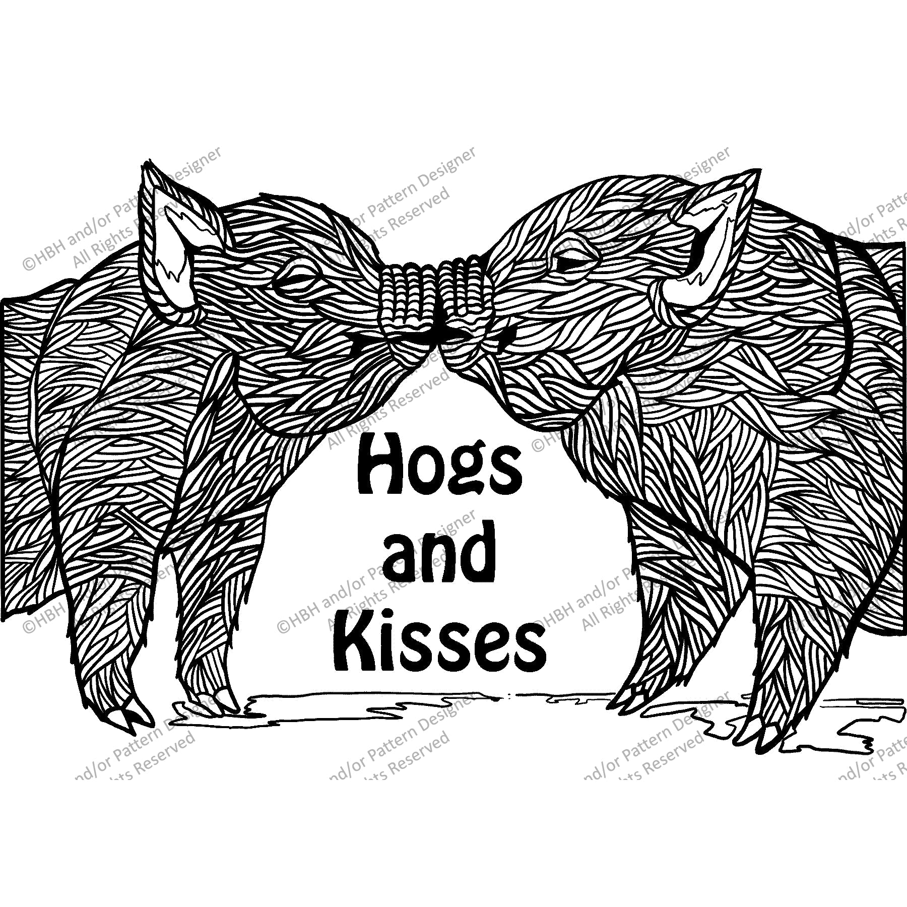 Hogs and Kisses, rug hooking pattern
