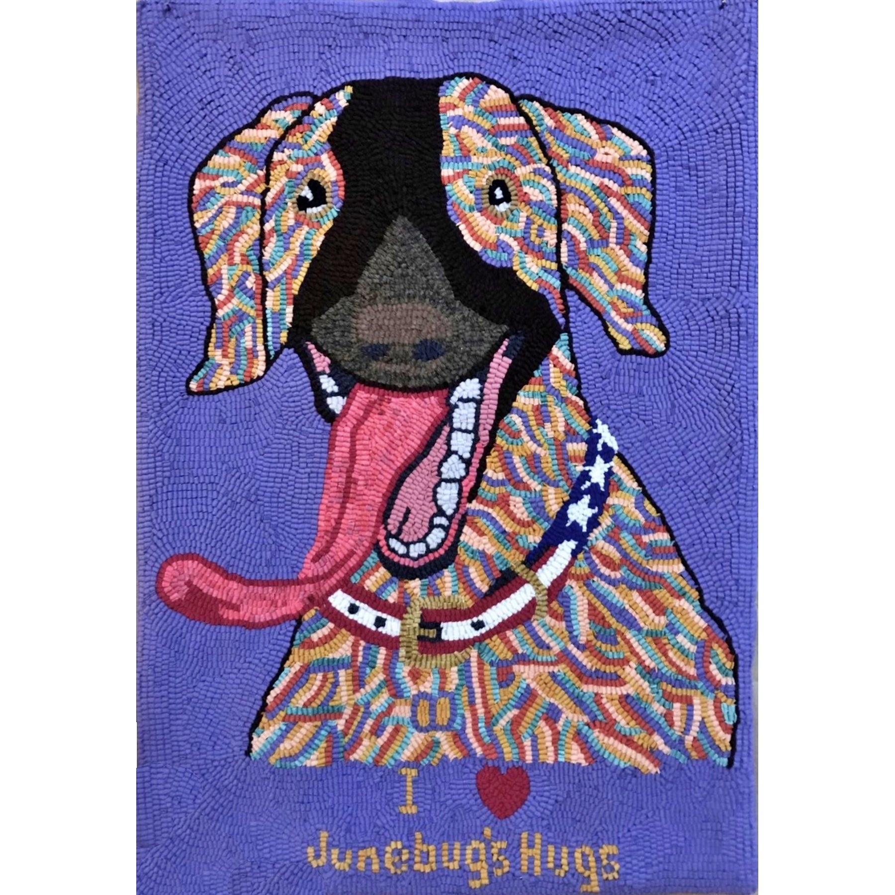 My Dog Can't Hold its Licker, rug hooked by Cay Dykes