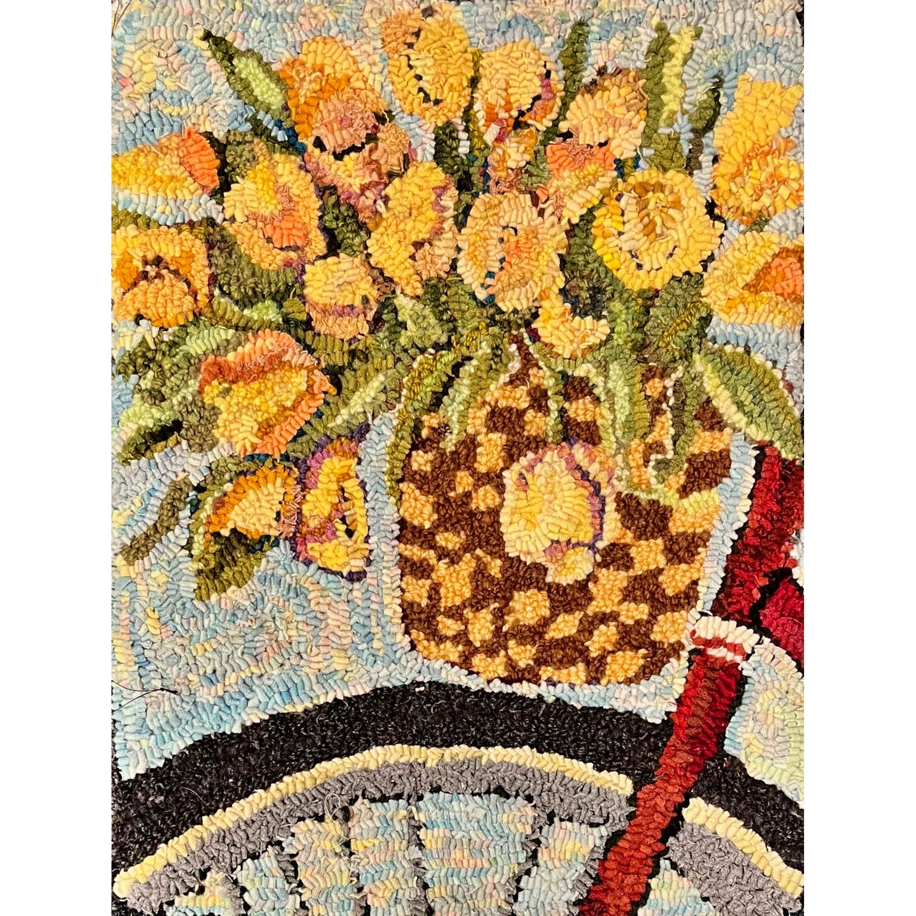 Pedal Petals, rug hooked by Sherrie Petersen
