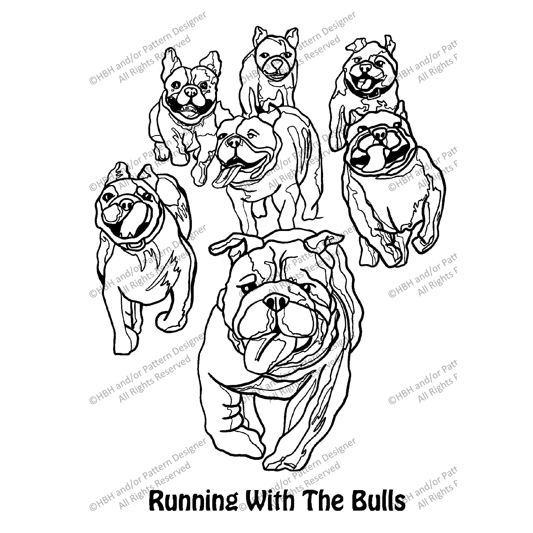 Running with the Bulls, rug hooking pattern