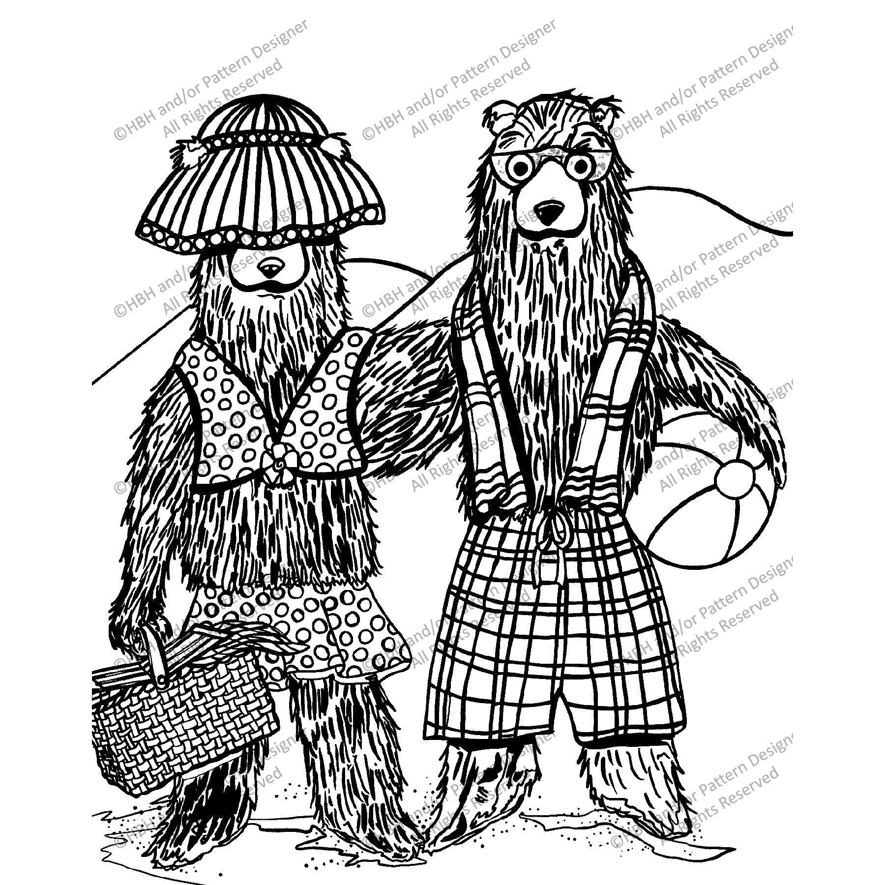 Summer Bears, rug hooking pattern