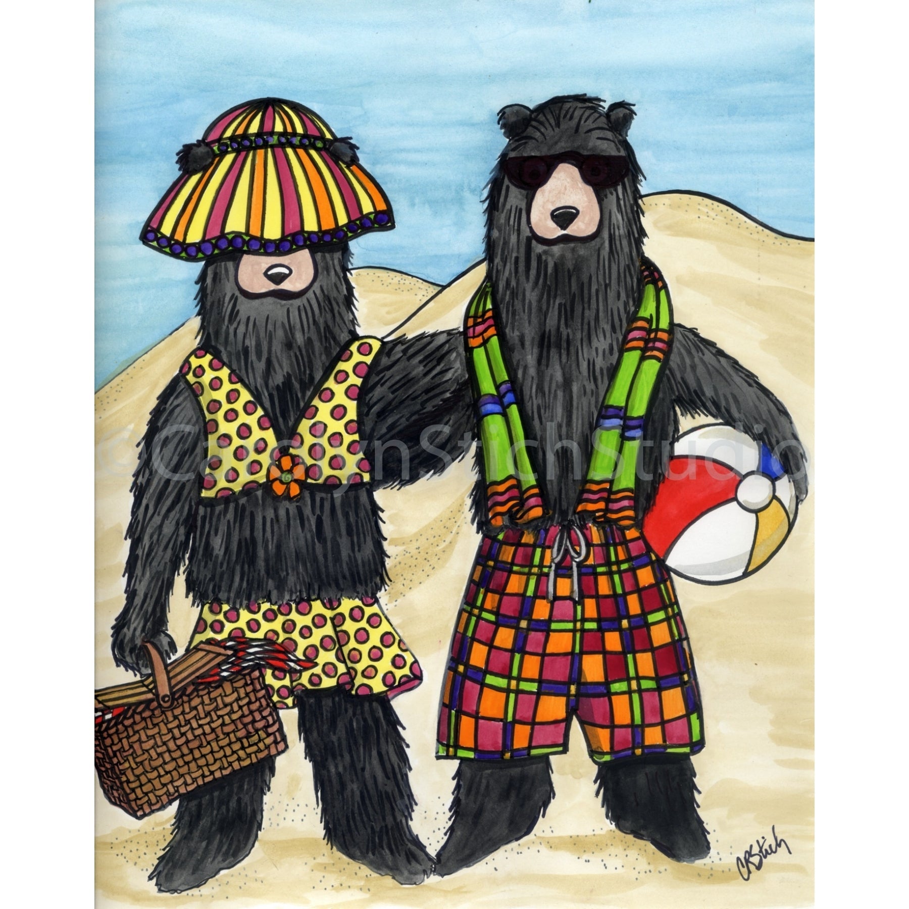 Summer Bears, rug hooking pattern