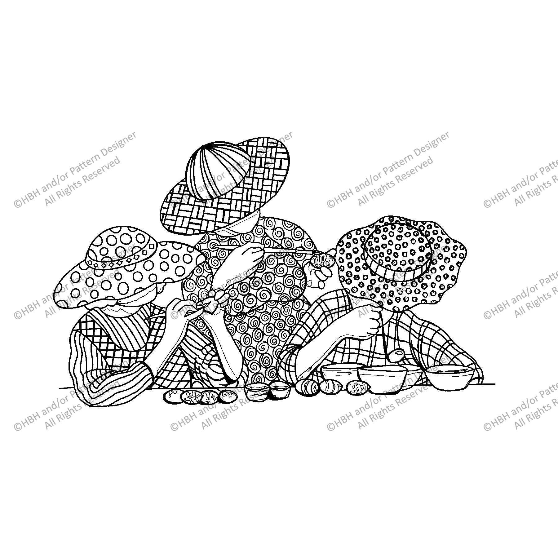 The Girls Celebrate Easter, rug hooking pattern