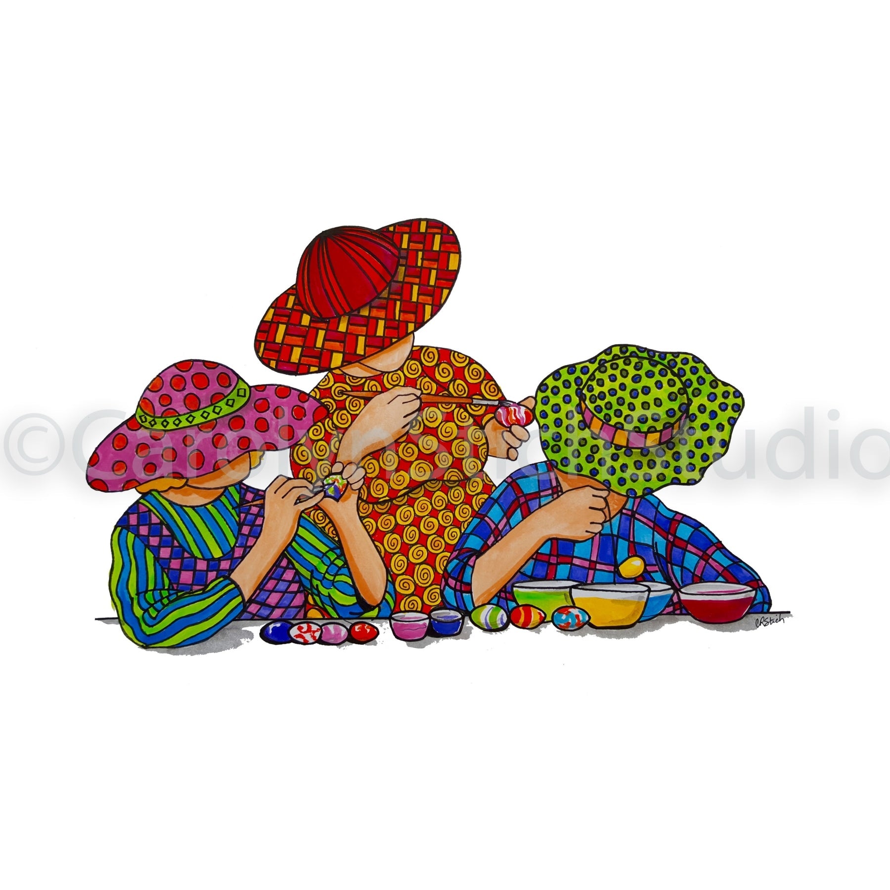 The Girls Celebrate Easter, rug hooking pattern