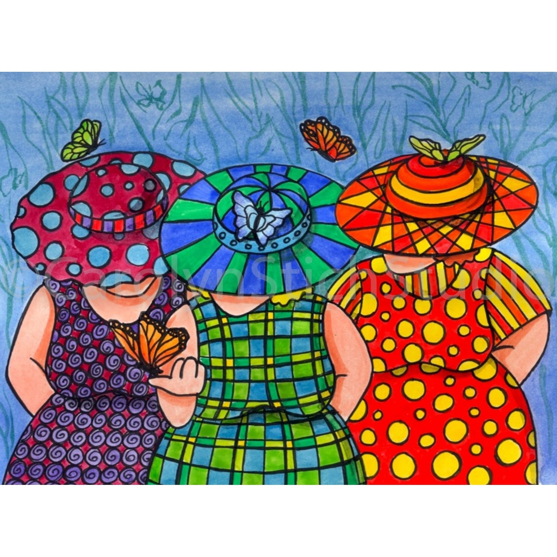 The Girls in the Butterfly House, rug hooking pattern
