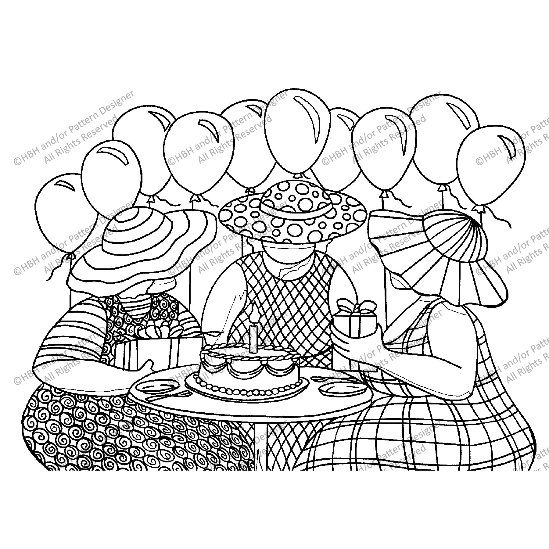 The Girls Making Birthday Wishes, rug hooking pattern