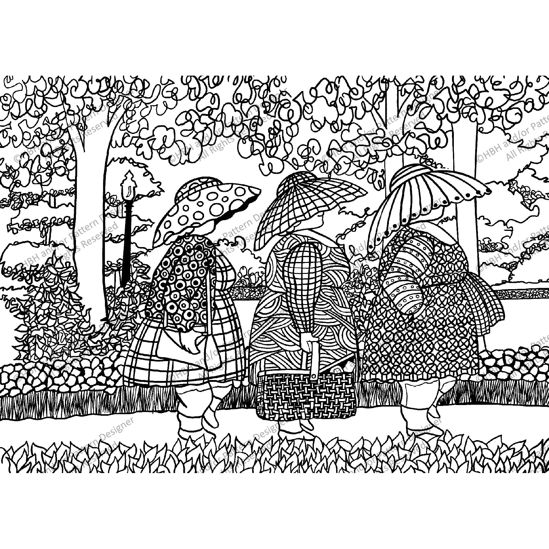 The Girls Picnicking in the Park, rug hooking pattern