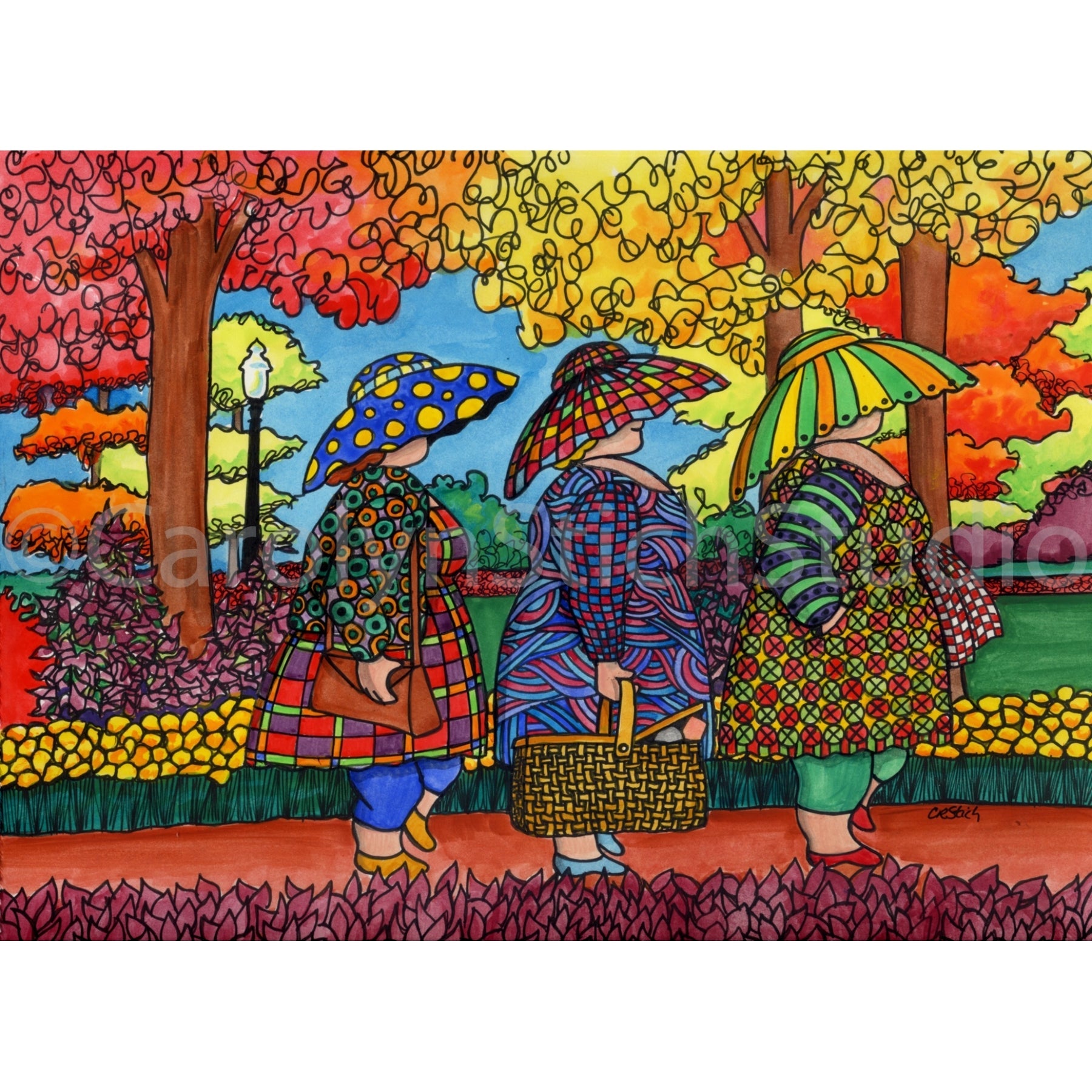 The Girls Picnicking in the Park, rug hooking pattern