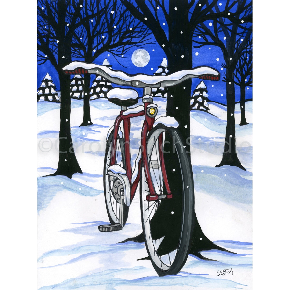 Winter Bike, rug hooking pattern