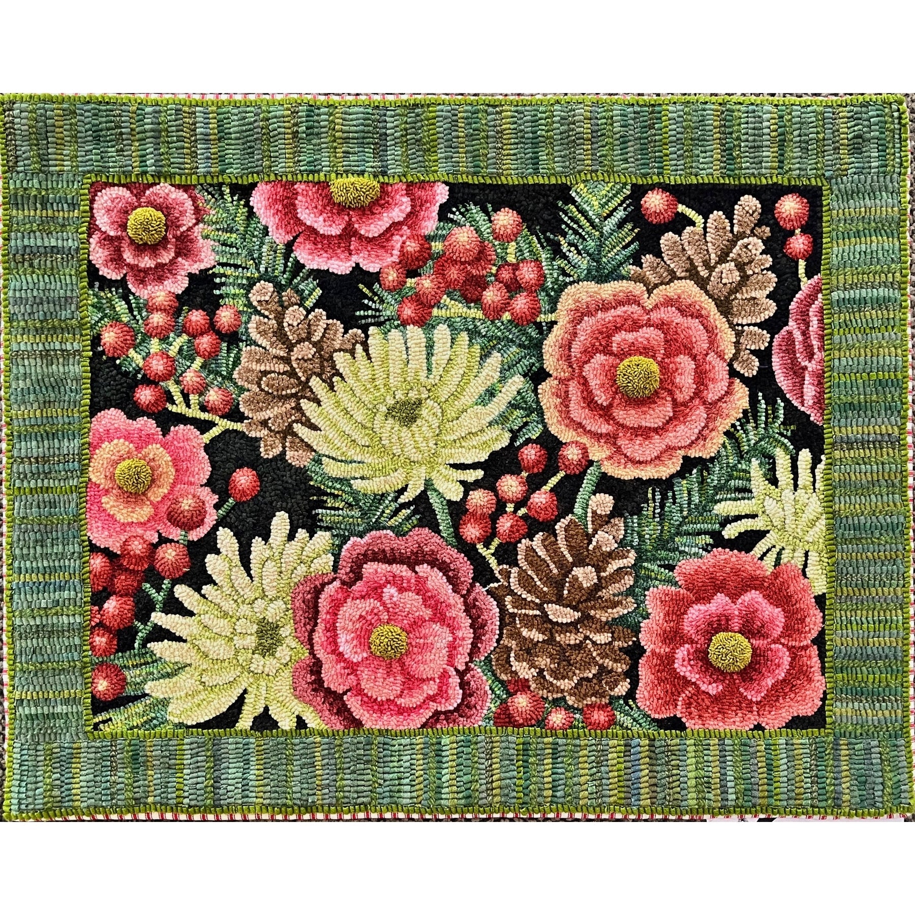 Christmas Bouquet, rug hooked by Martha Lowry