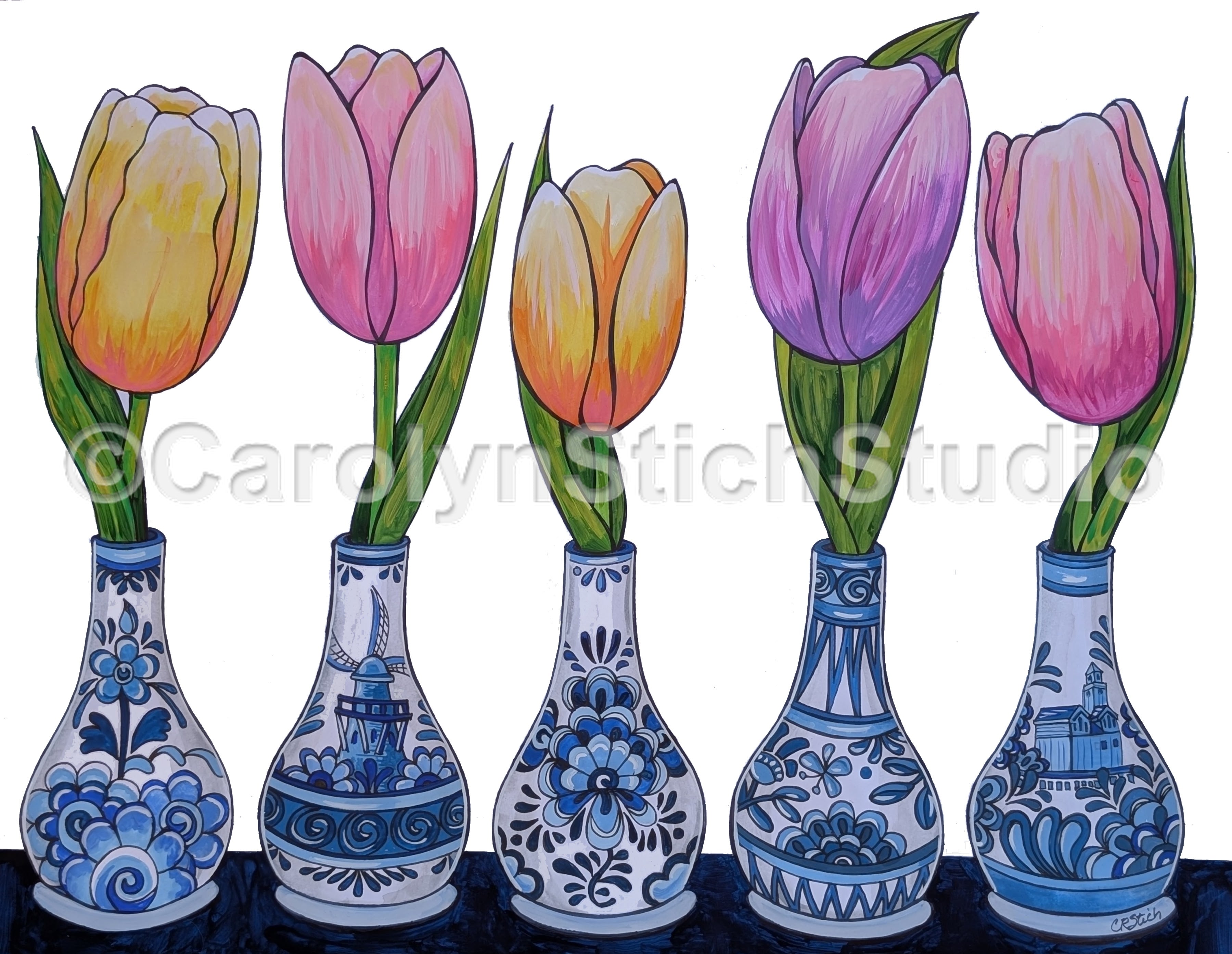 Tulips 101, rug hooking pattern