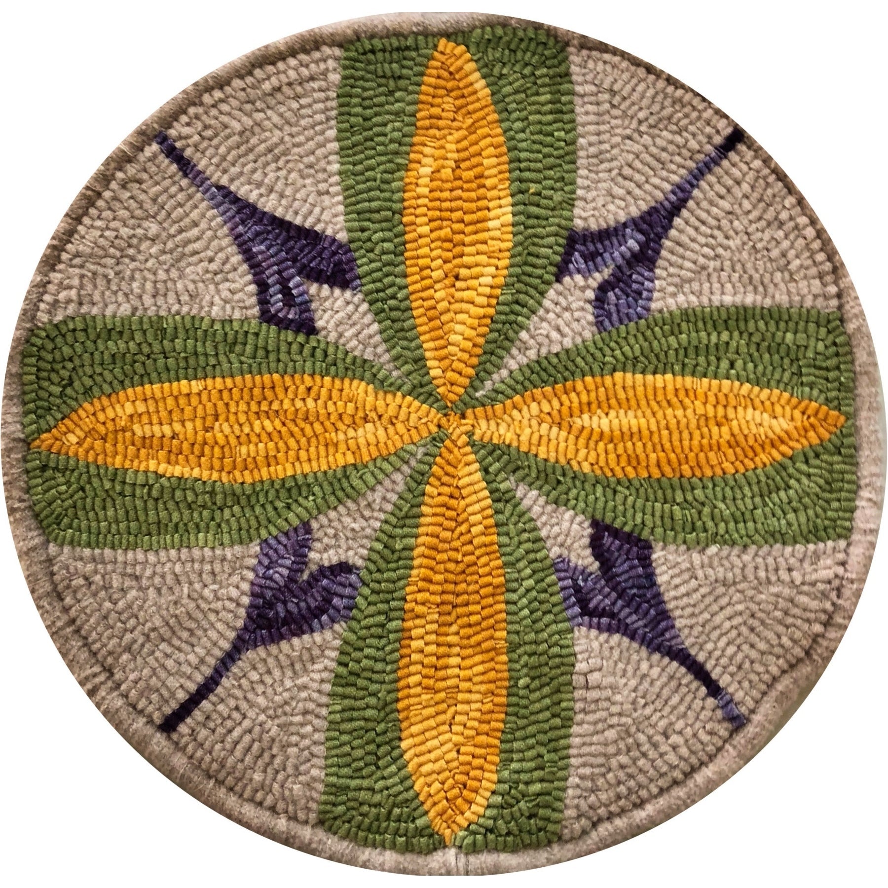 Flower on Diamond Chairseat, rug hooked by Claudia Lampley V2