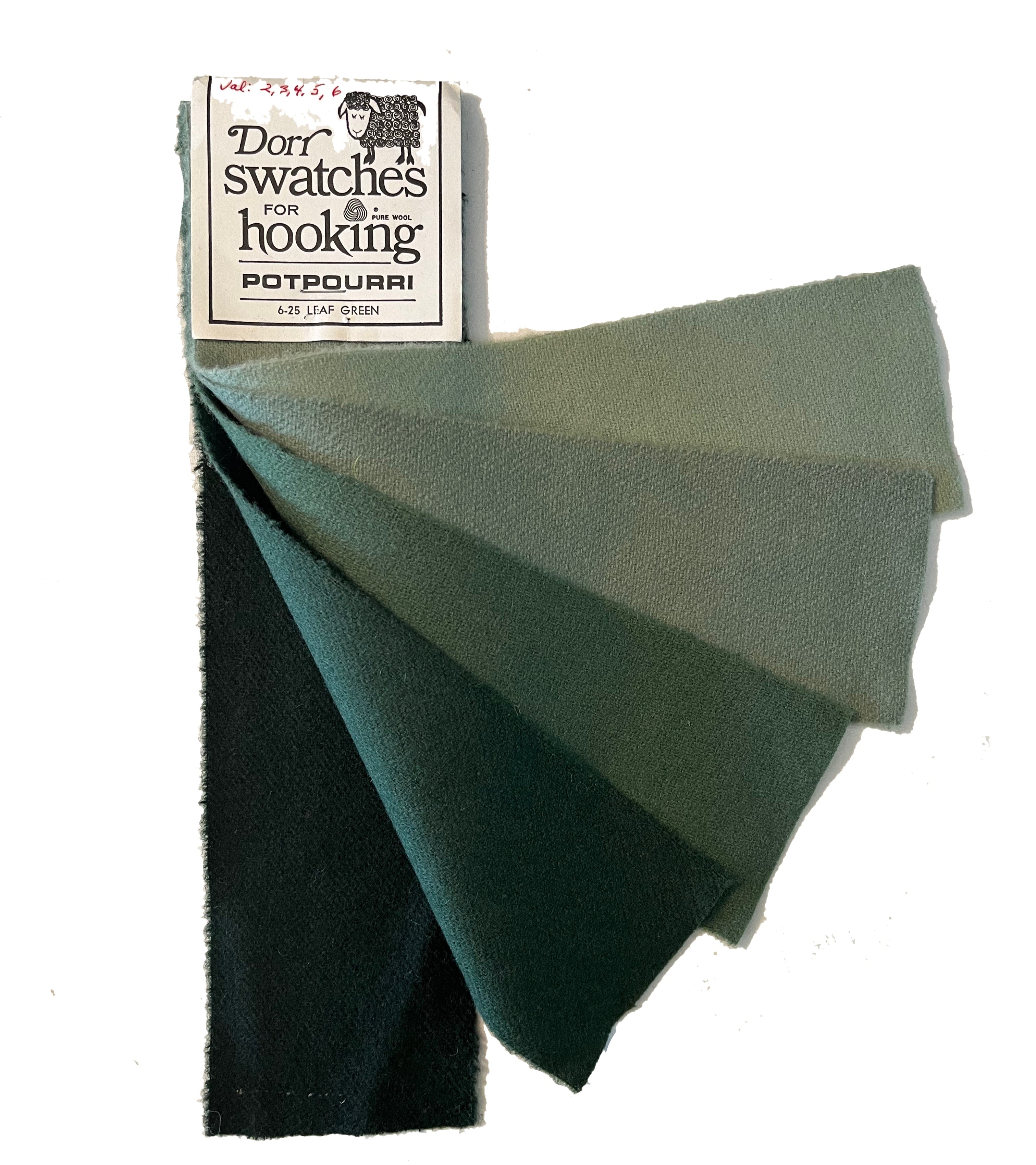 Leaf Green 6-value Vintage Dorr Mill Swatch for Rug Hooking (6-25)