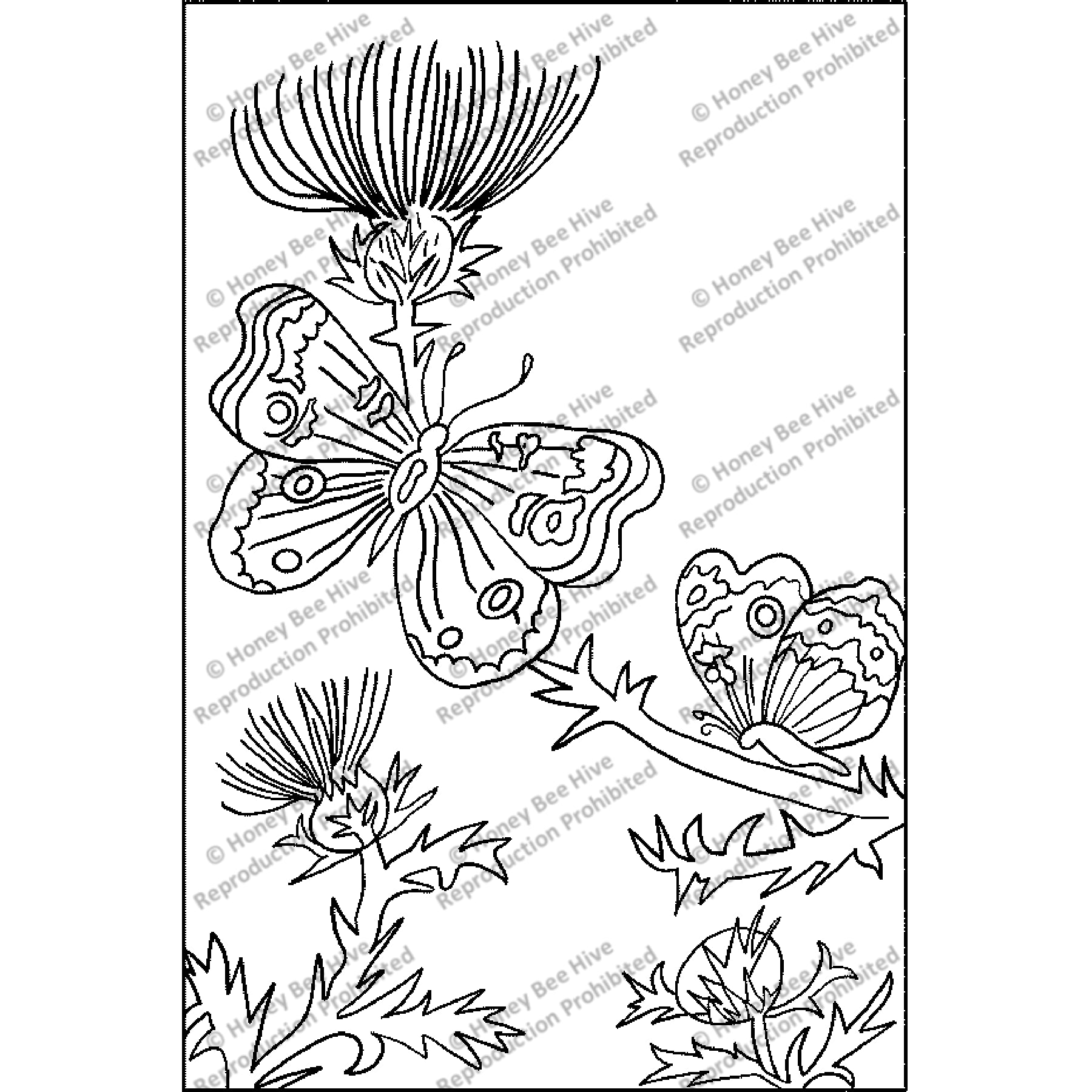 Butterfly & Thistle, rug hooking pattern