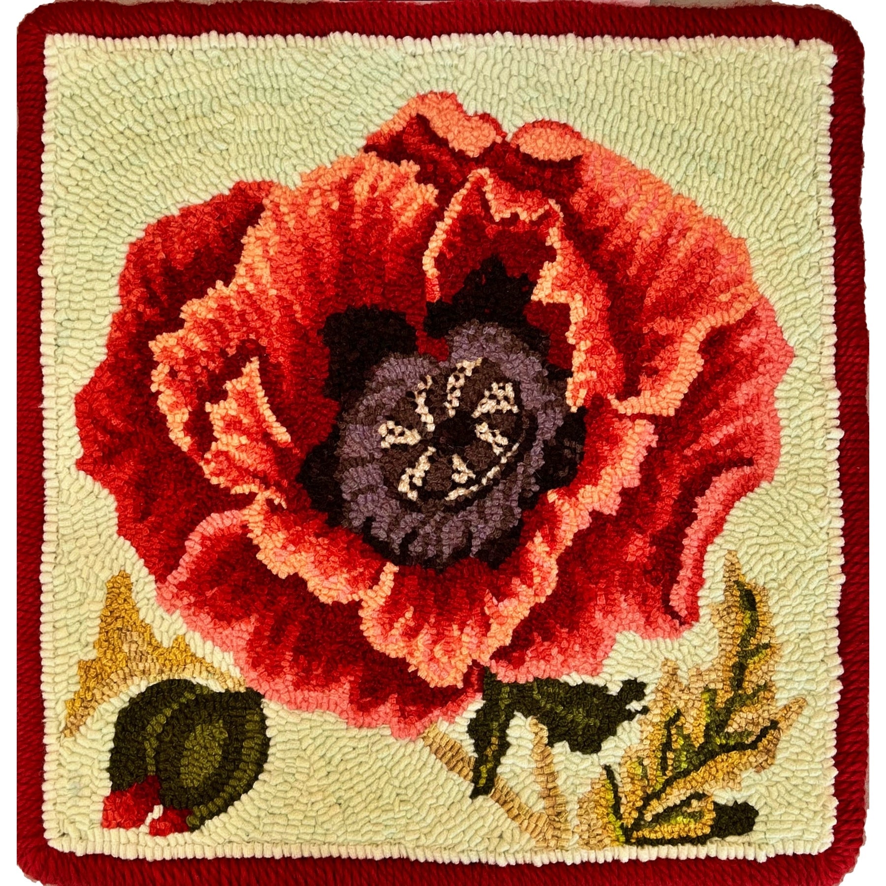 Poppy-A La O'Keefe, rug hooked by Jenifer Rudolph