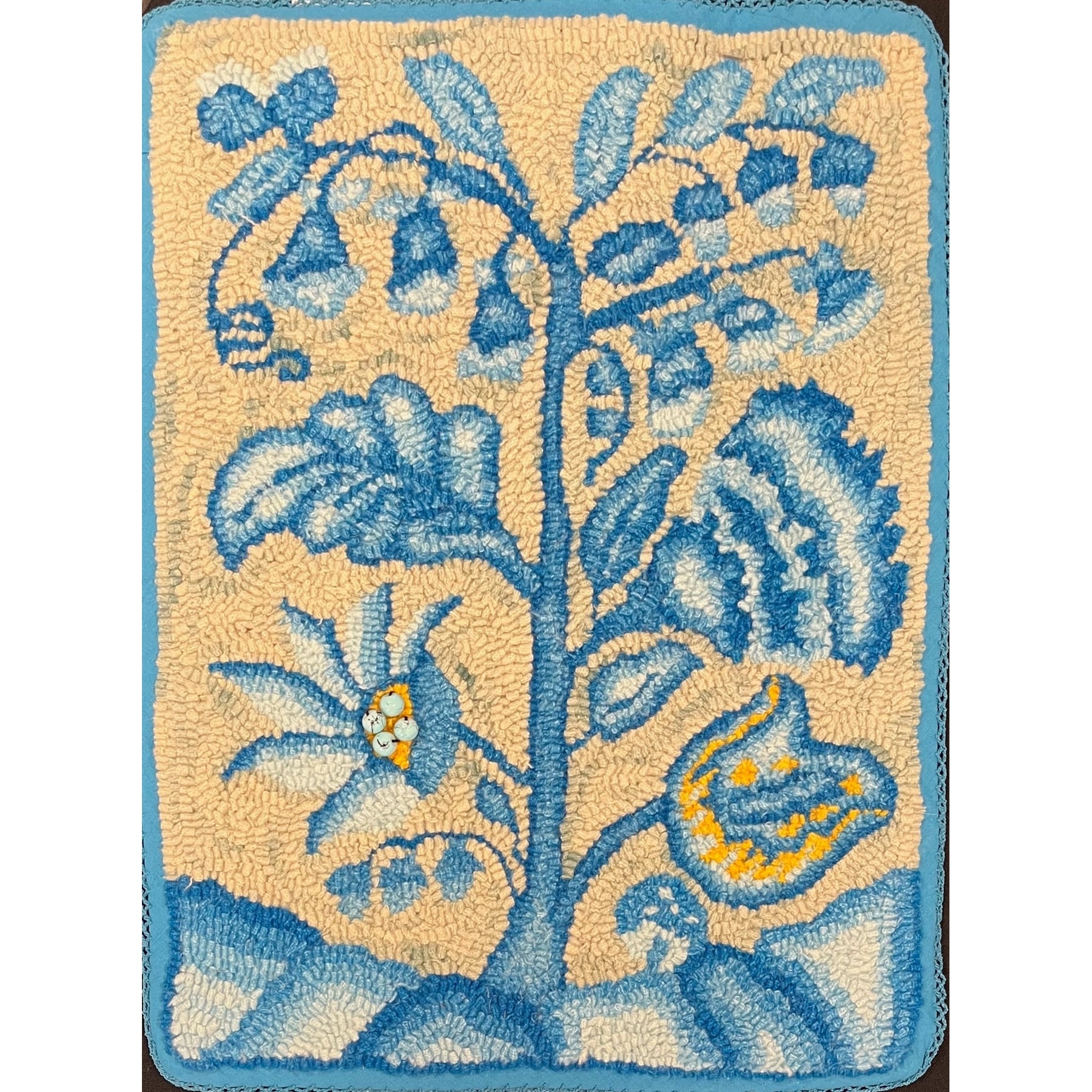 Crewel Tree, rug hooked by Rita Wagner