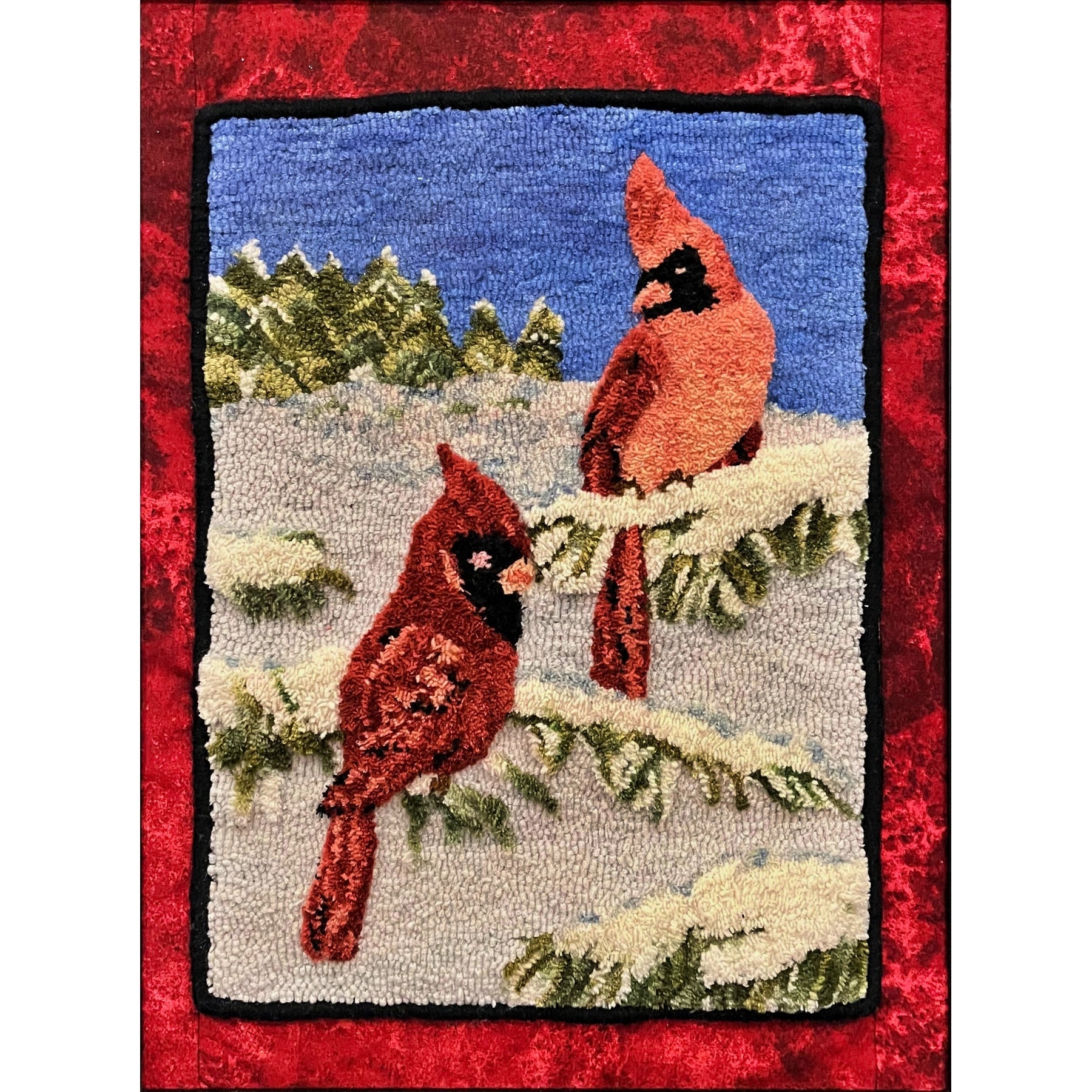 Winter Cardinal, rug hooked by Judy Kielczewski