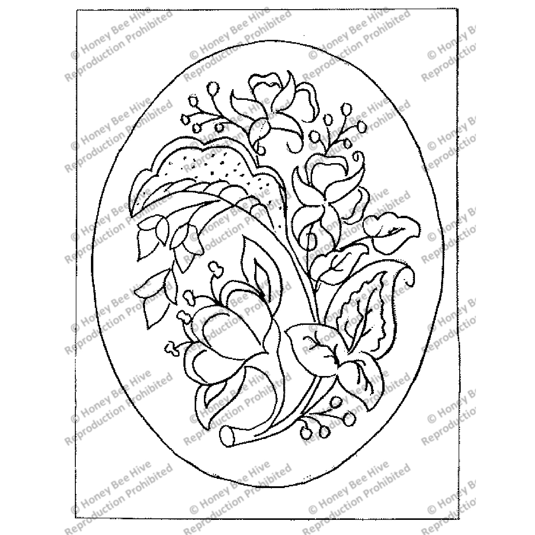 Crewel Oval, rug hooking pattern