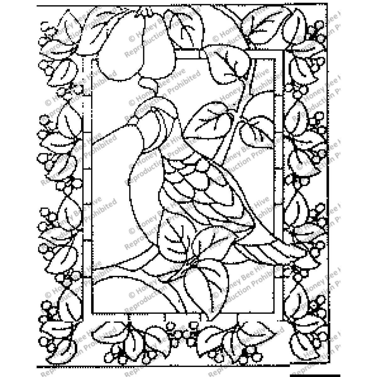 Stained Glass Partridge, rug hooking pattern