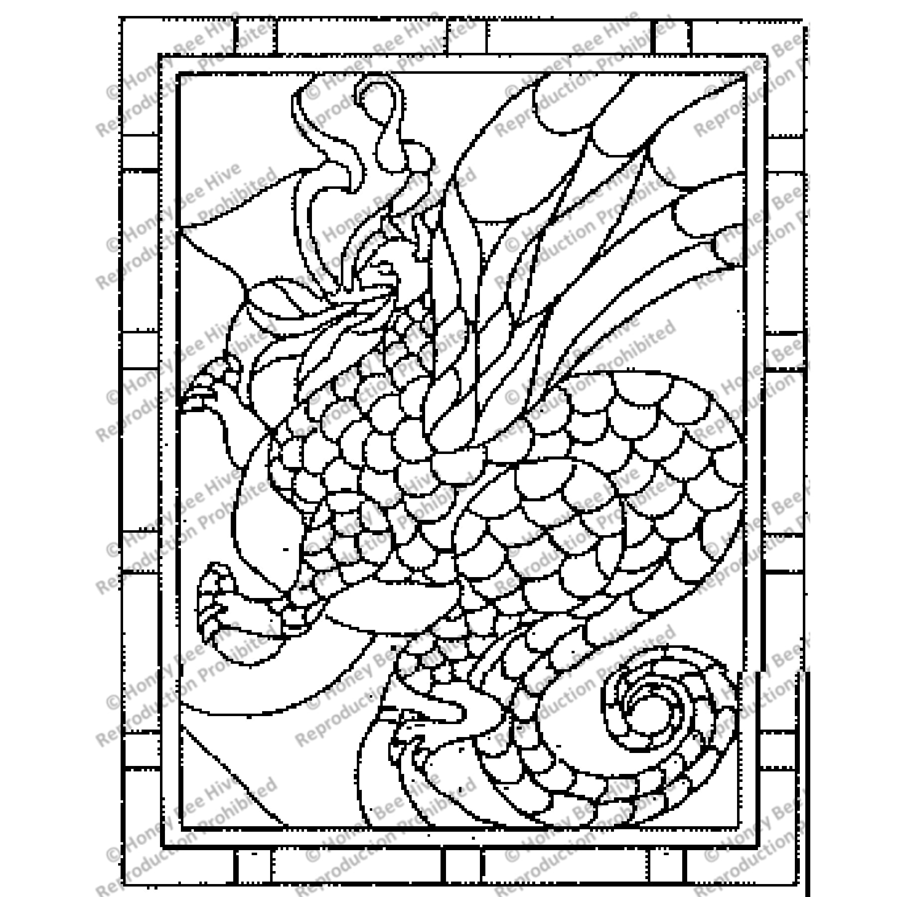 Stained Glass Dragon, rug hooking pattern