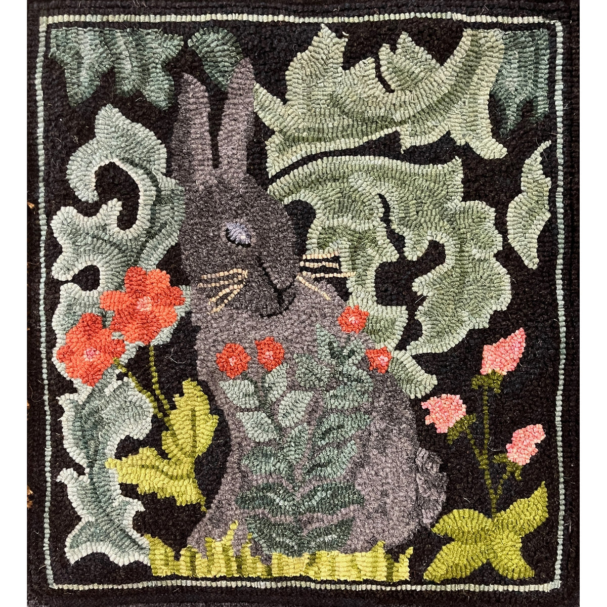 Morris Bunny, rug hooked by Cheryl Singley