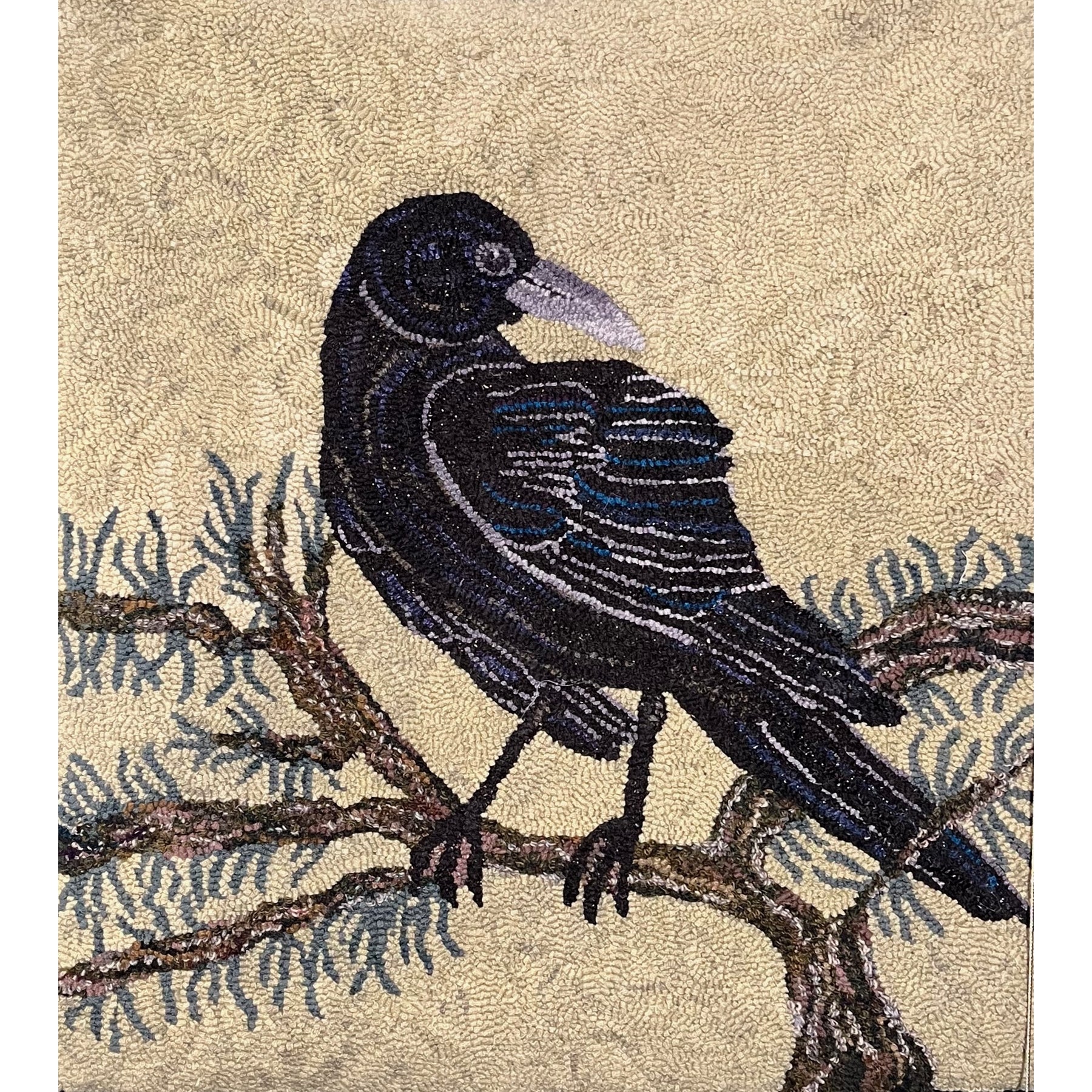 Forest Raven, rug hooked by Beverly Mulcahy
