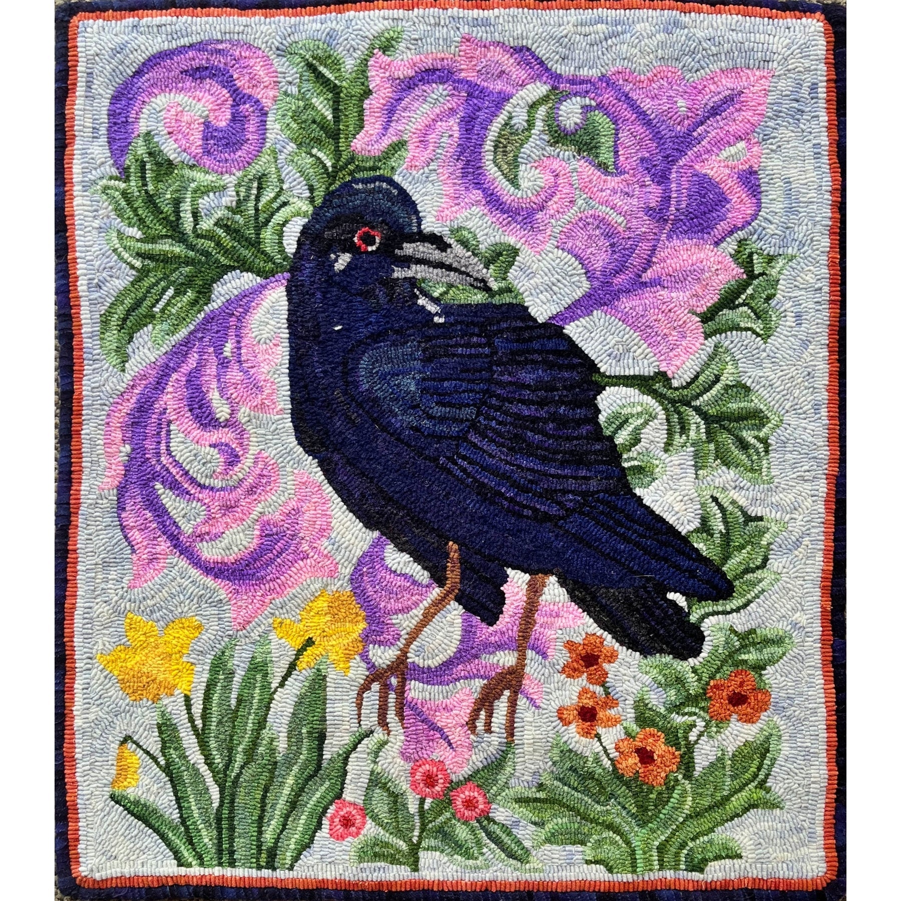 Forest Raven, rug hooked by Cheryl Perilloux