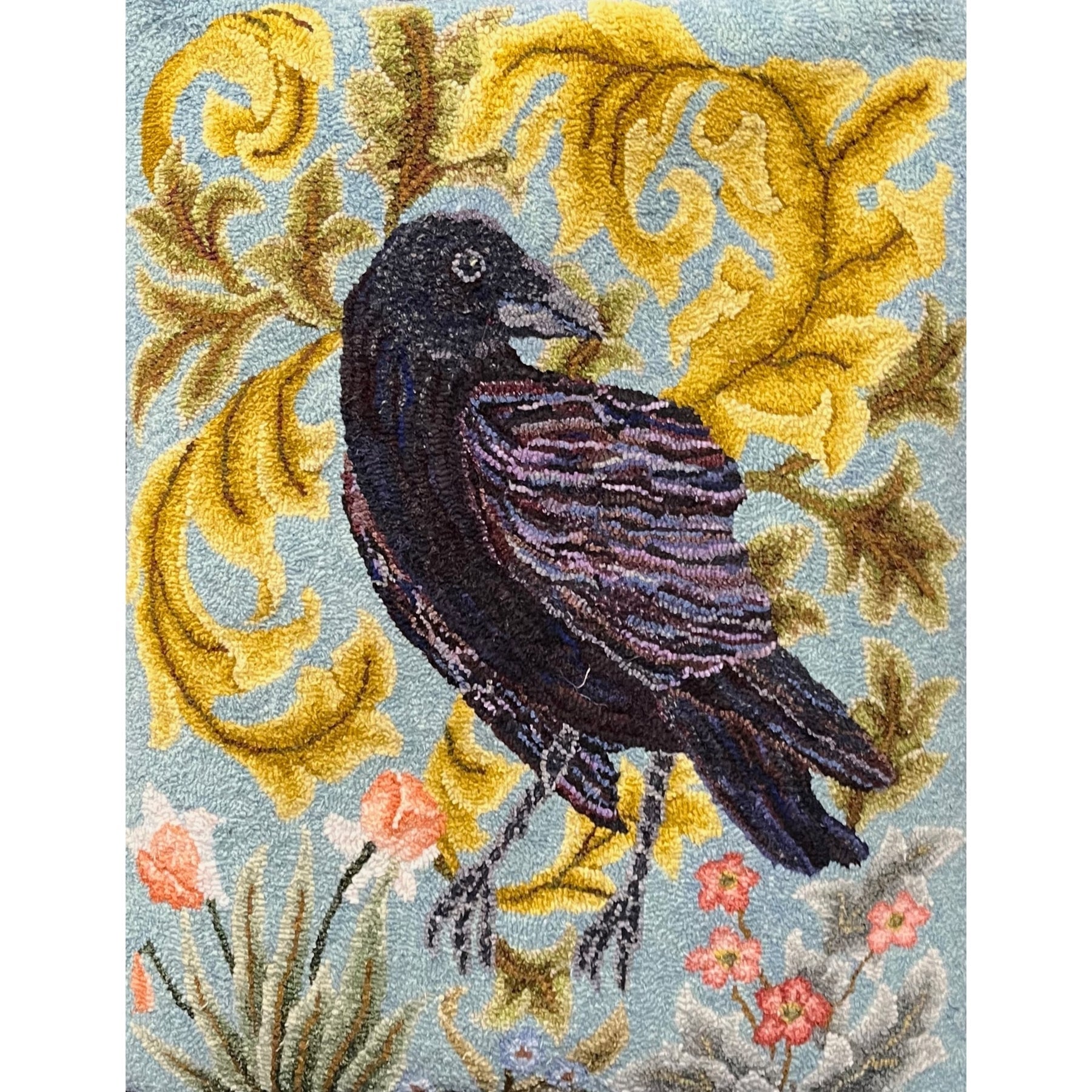 Forest Raven, rug hooked by Dawn Hebert