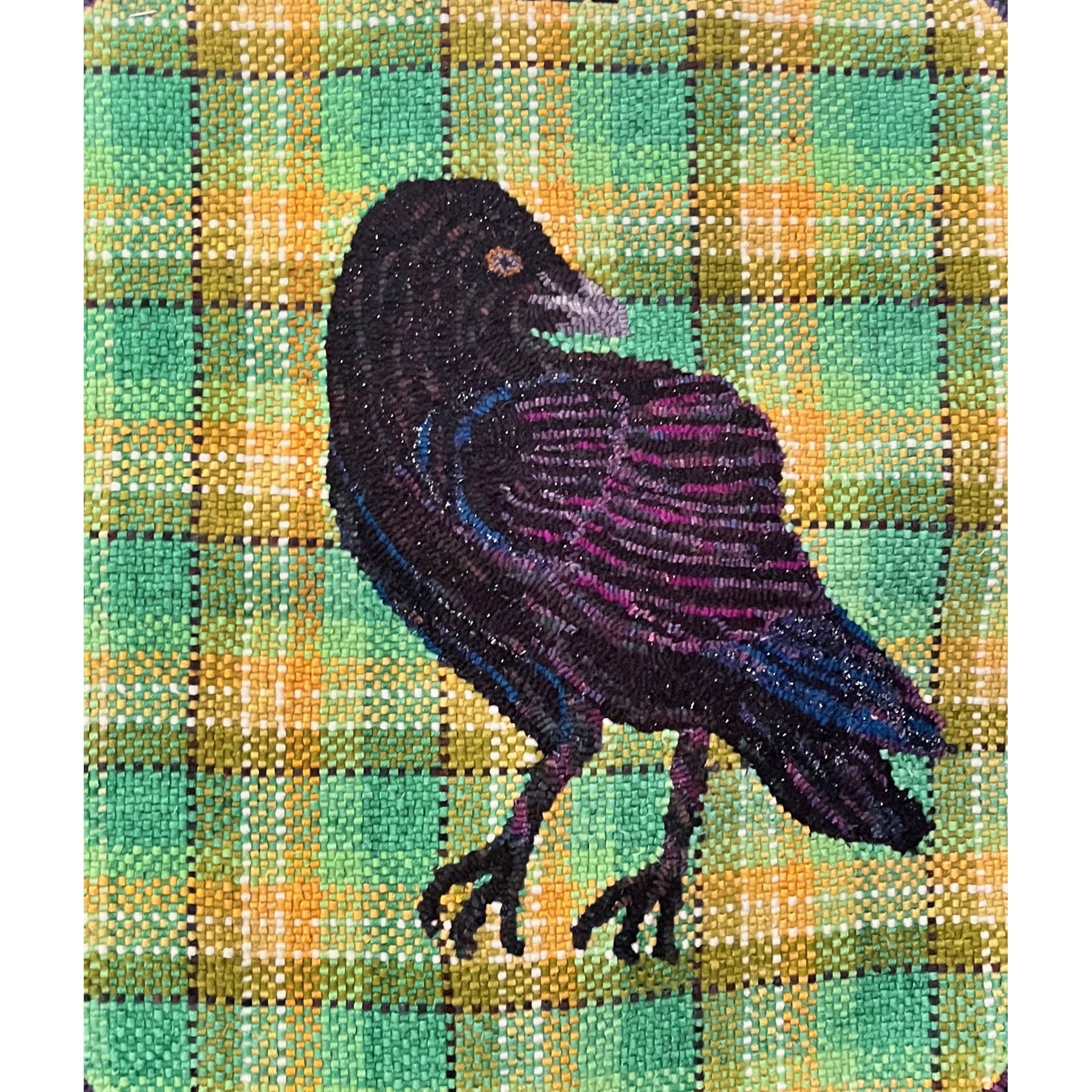 Forest Raven, rug hooked by Ingrid Hieronimus