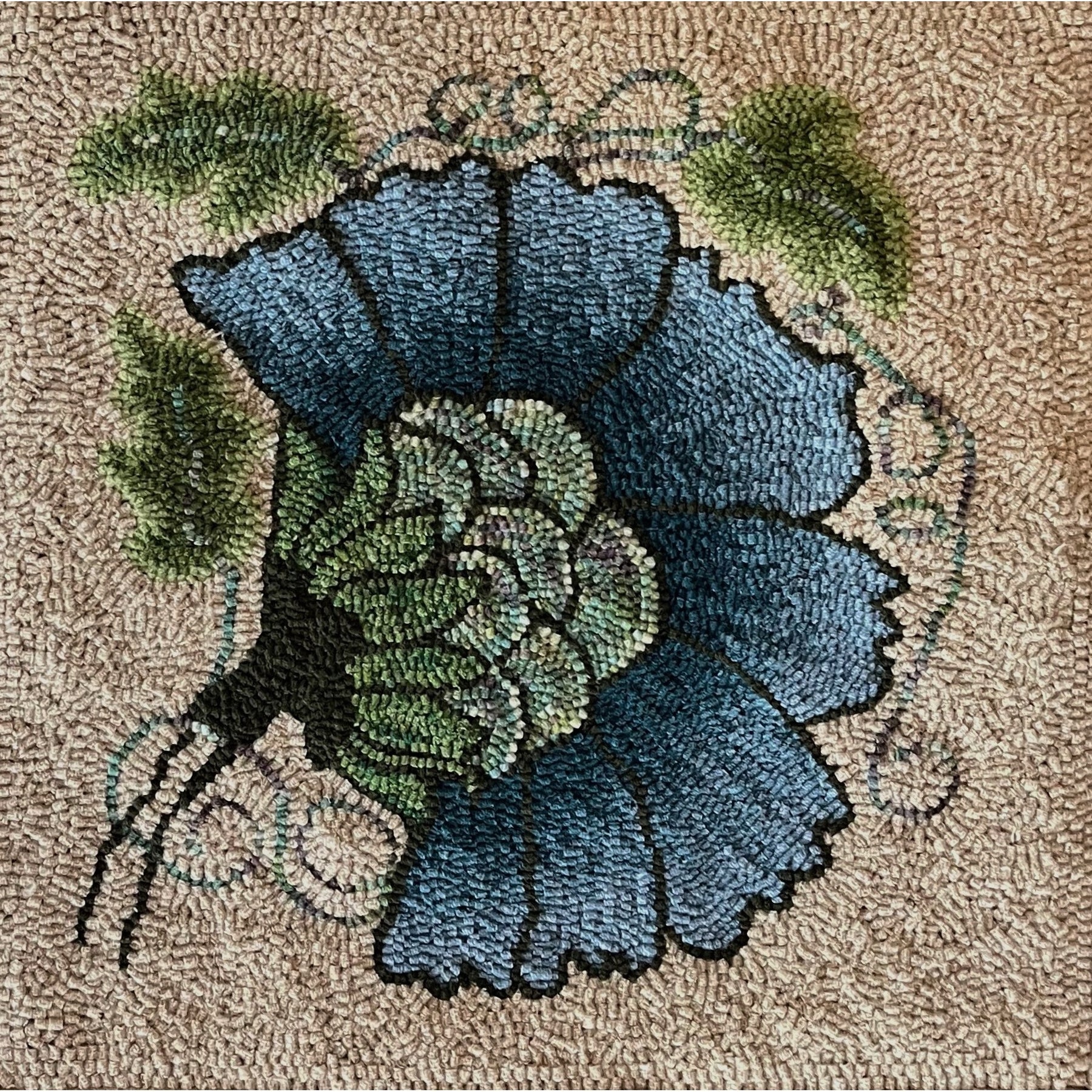 Woodbound Morris Panel - Large, rug hooked by Judith Vegso