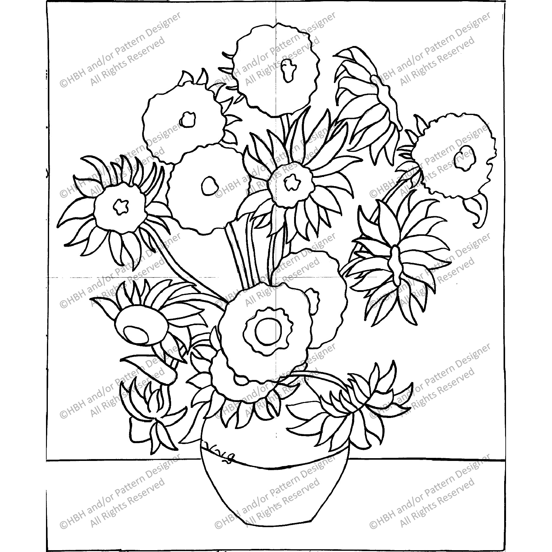 Fourteen Sunflowers by Vincent Van Gogh, rug hooking pattern