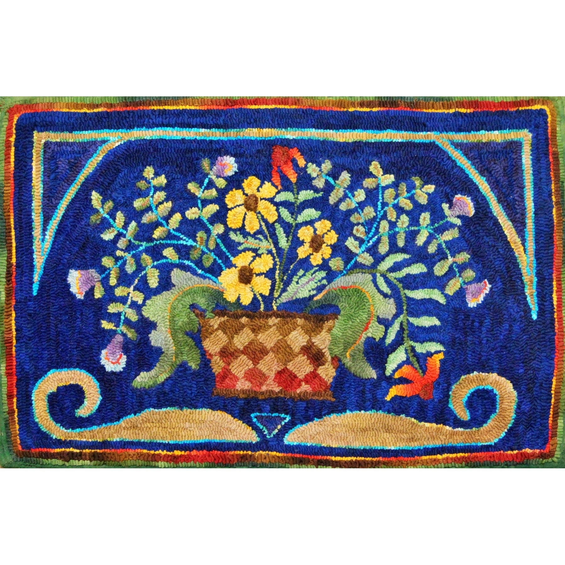 Basket Of Flowers, rug hooked by Melissa Pattacini