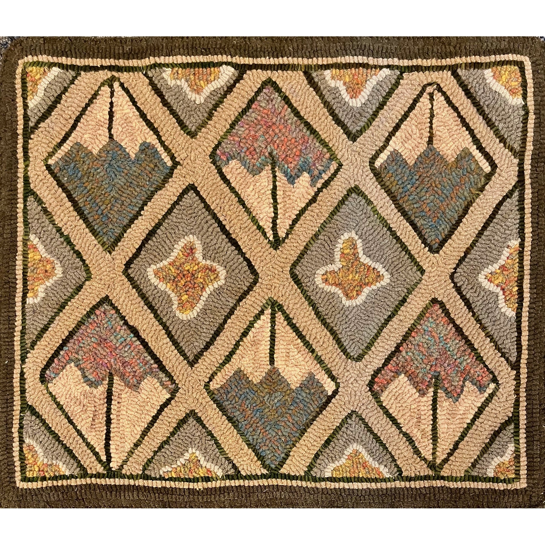 Criss Cross, rug hooked by Nancy Gingrich