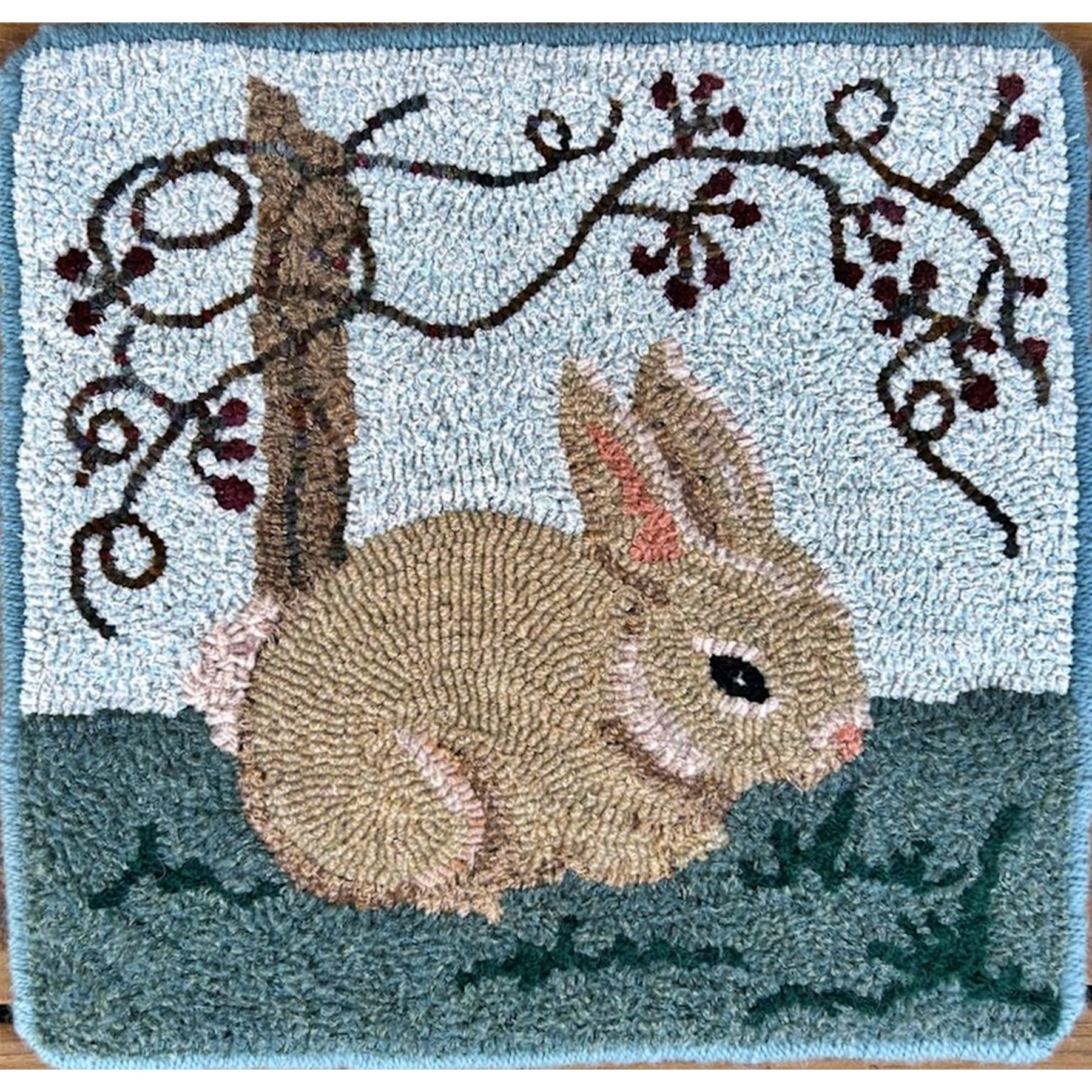 Good Little Bunny, rug hooked by Jen Kleinhenz