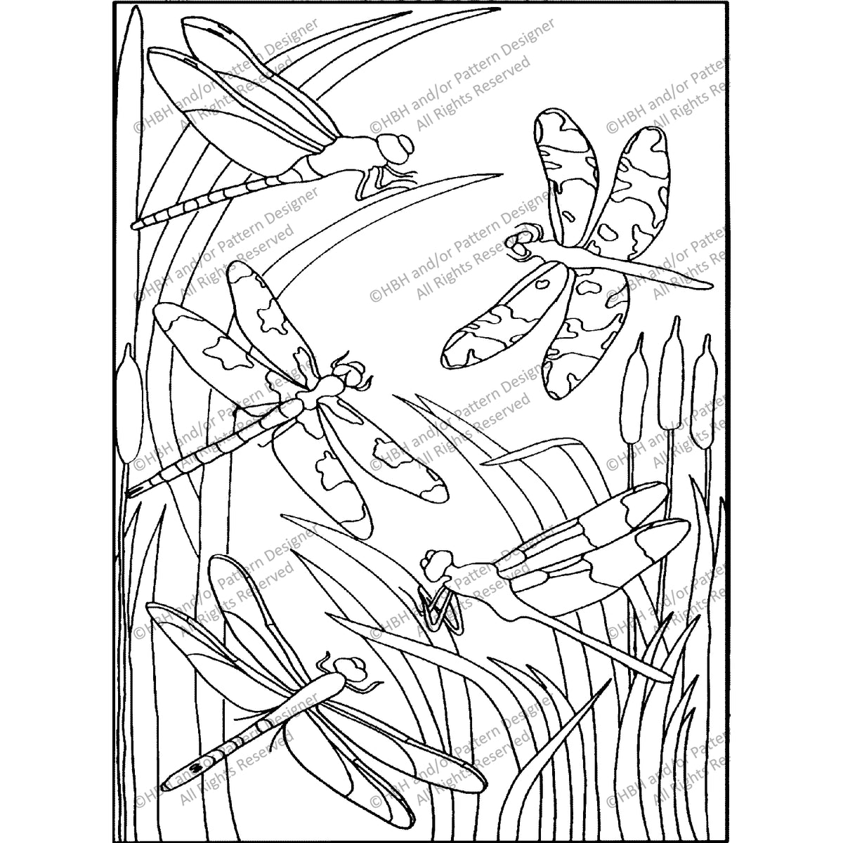 Dragonflies, rug hooking pattern