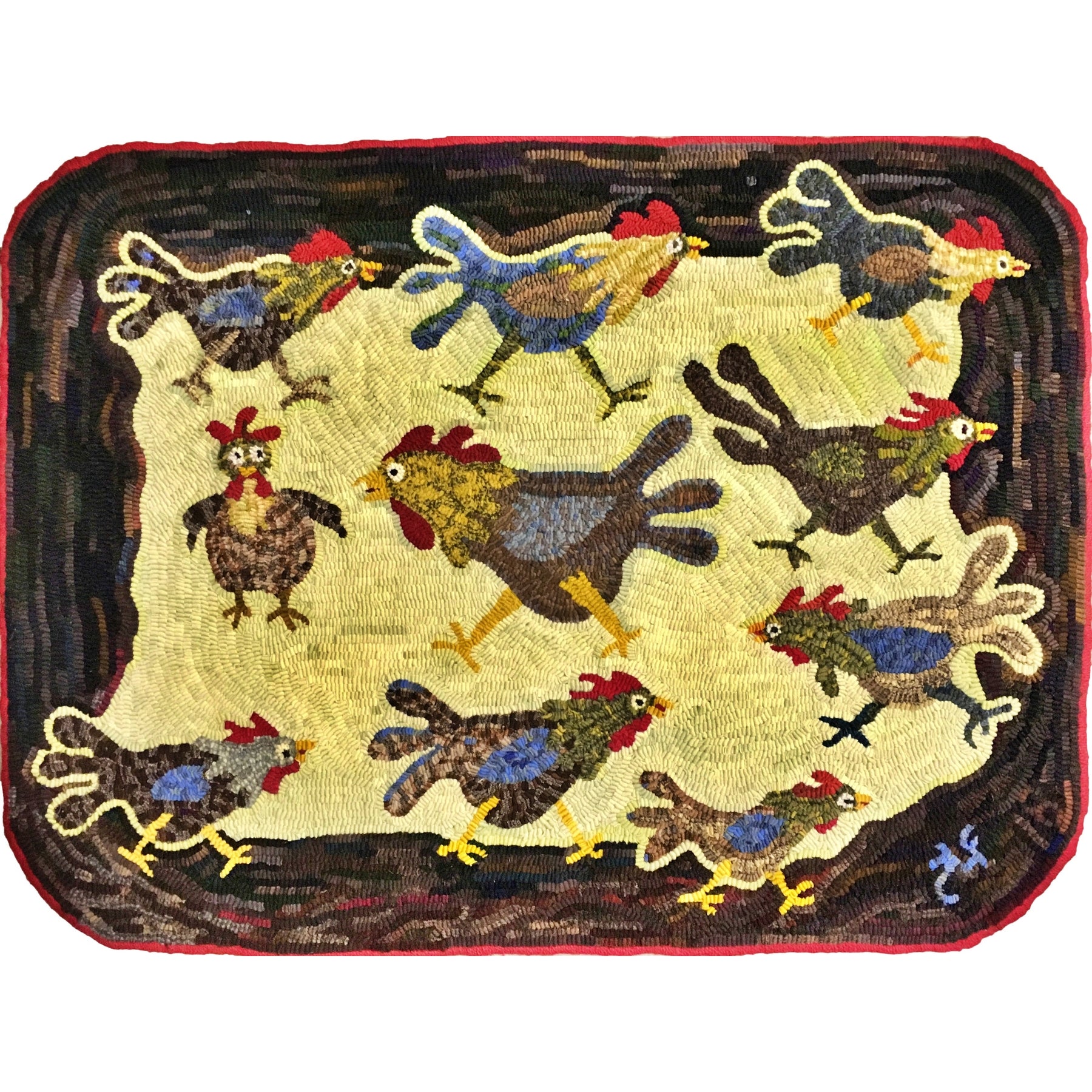 No Cause For Alarm, rug hooked by Suzan Farrens