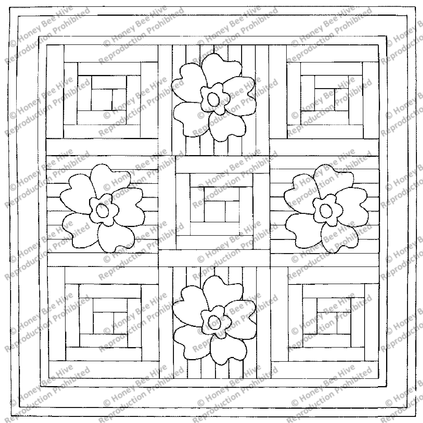 Floral Log Cabin, rug hooking pattern